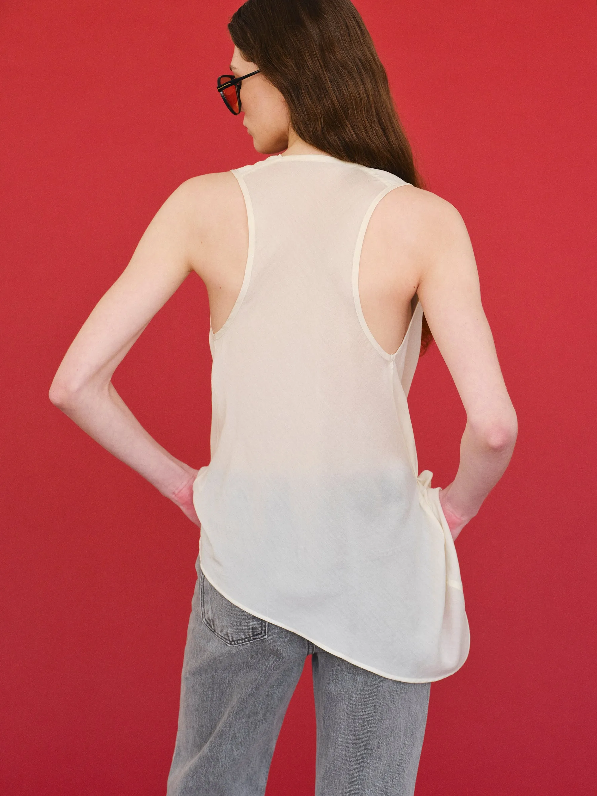 Tomi Asymmetrical Drape Satin Top, Ivory sold by Source Unknown product image thumbnail 2