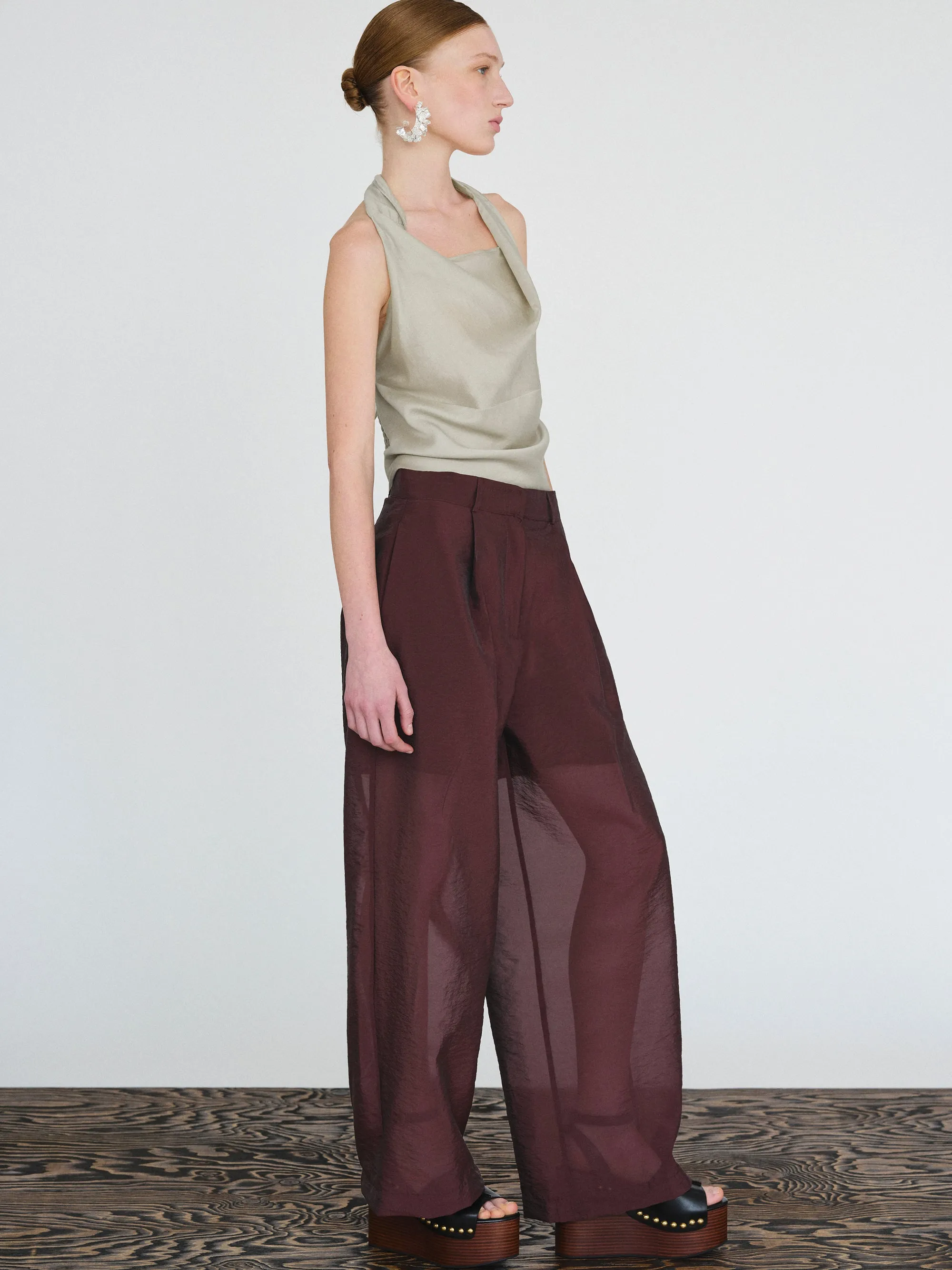 Ada Semi Sheer Trousers, Wine sold by Source Unknown product image thumbnail 3