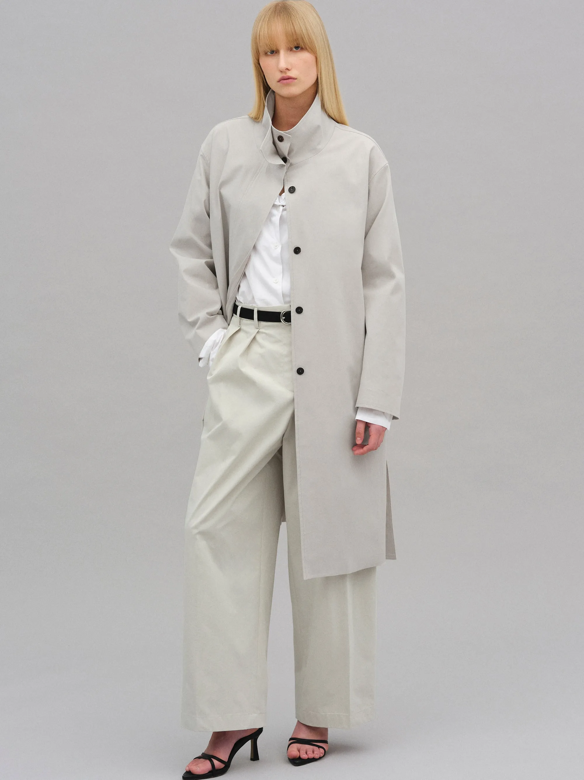 Paolo High-Neck Trench Coat, Beige sold by Source Unknown
