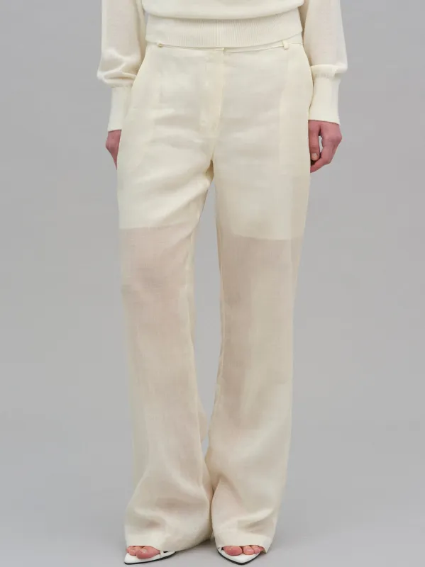 Arny Semi-Sheer Linen Pants, Ivory sold by Source Unknown