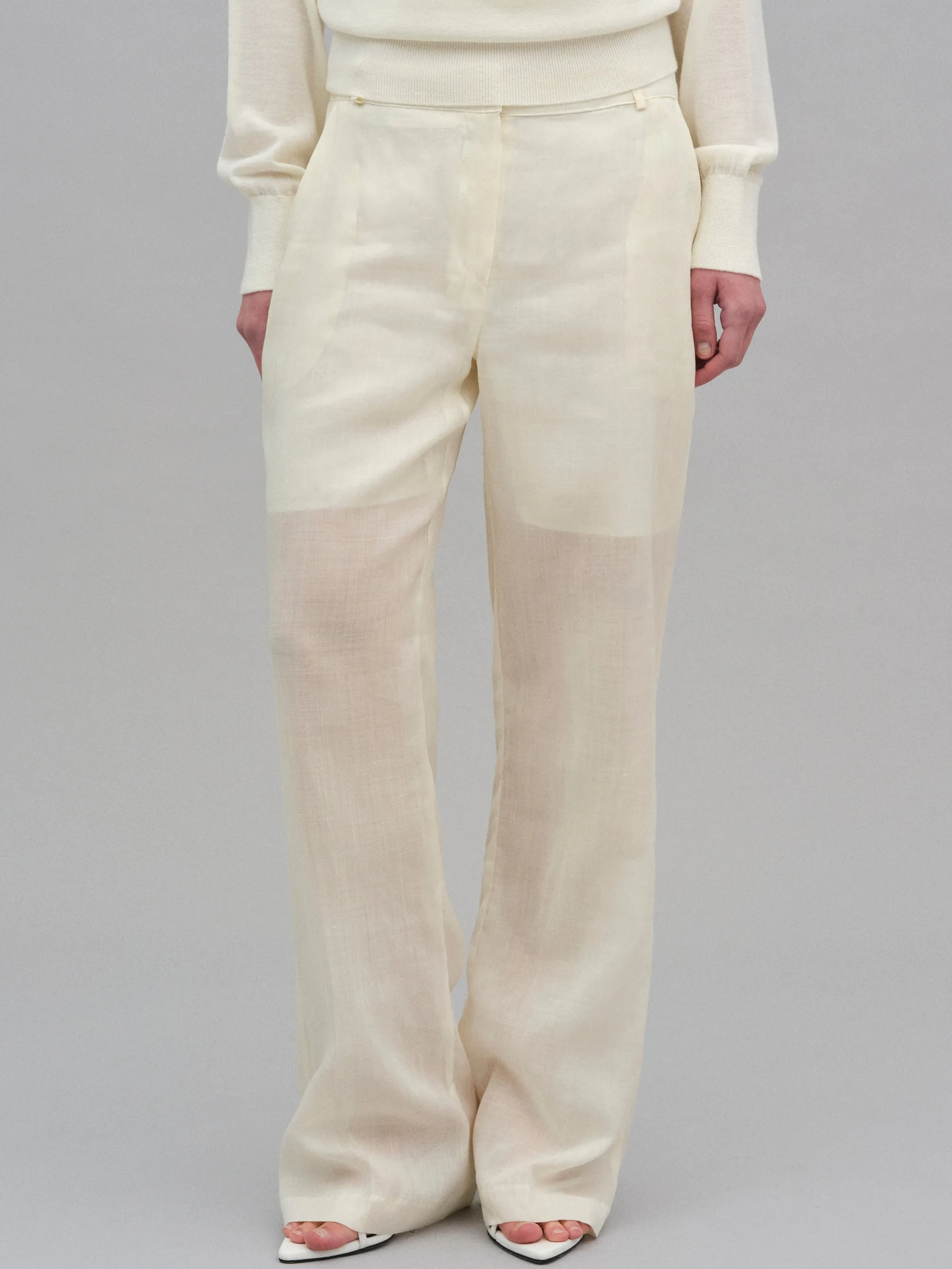 Arny Semi-Sheer Linen Pants, Ivory sold by Source Unknown