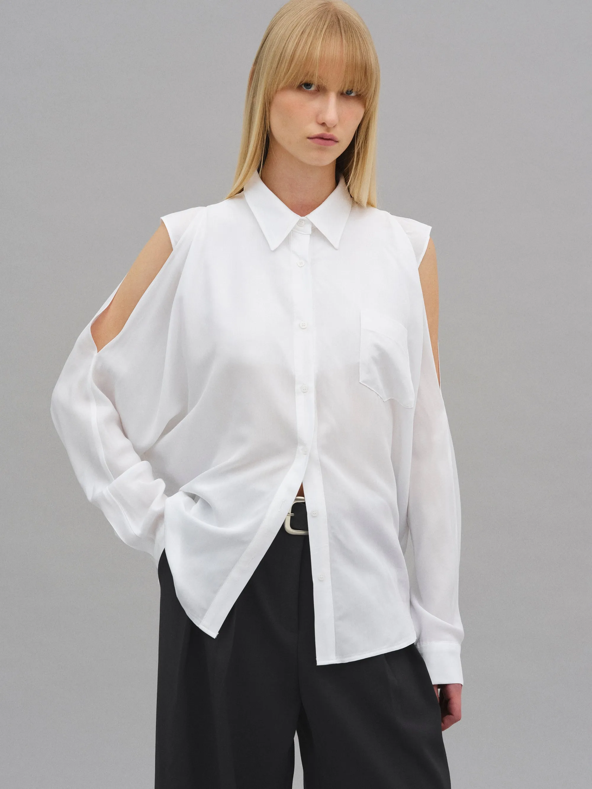 Baya Open Shoulder Fluid Shirt, White sold by Source Unknown product image thumbnail 2