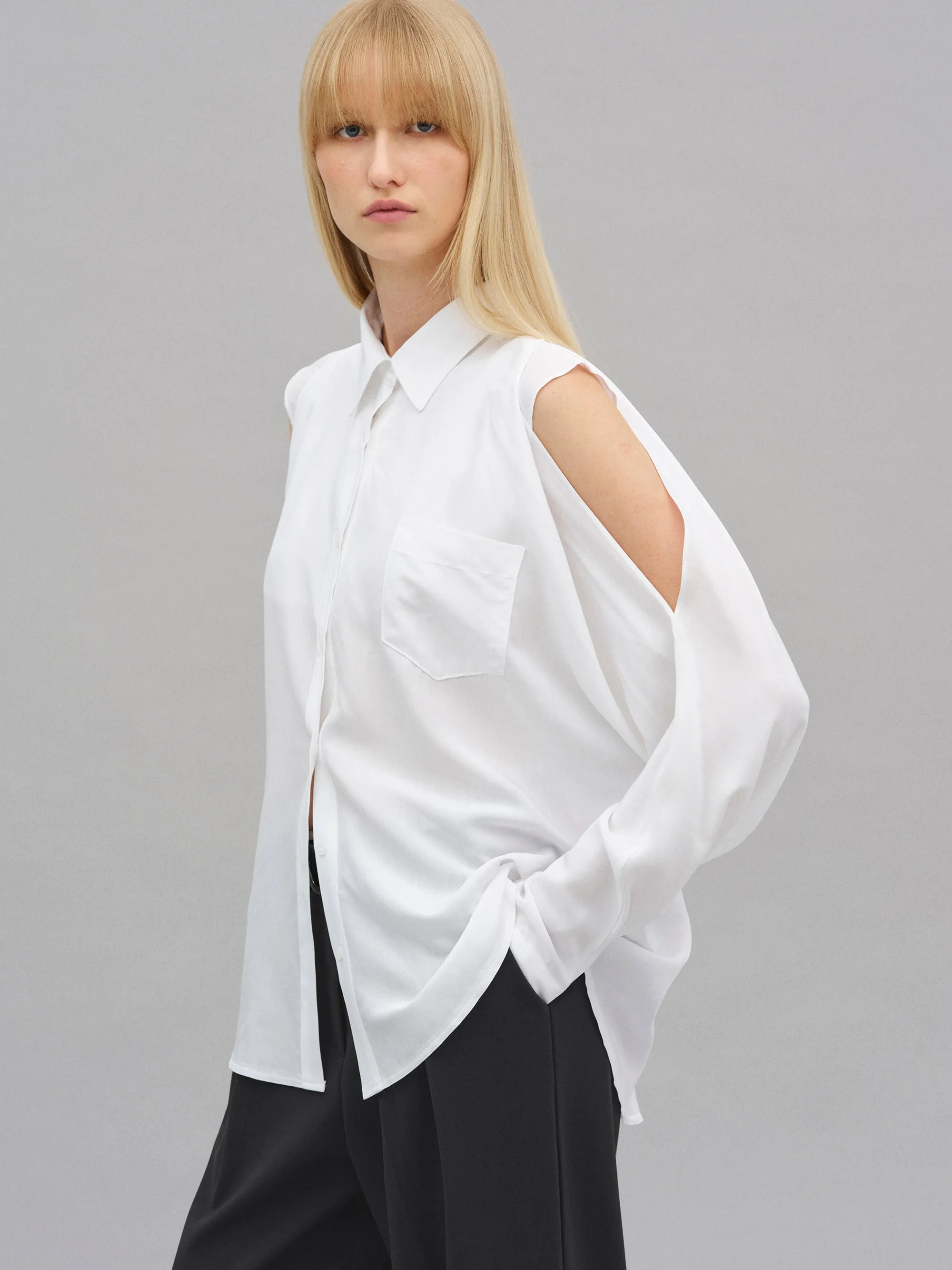Baya Open Shoulder Fluid Shirt, White sold by Source Unknown product image thumbnail 4