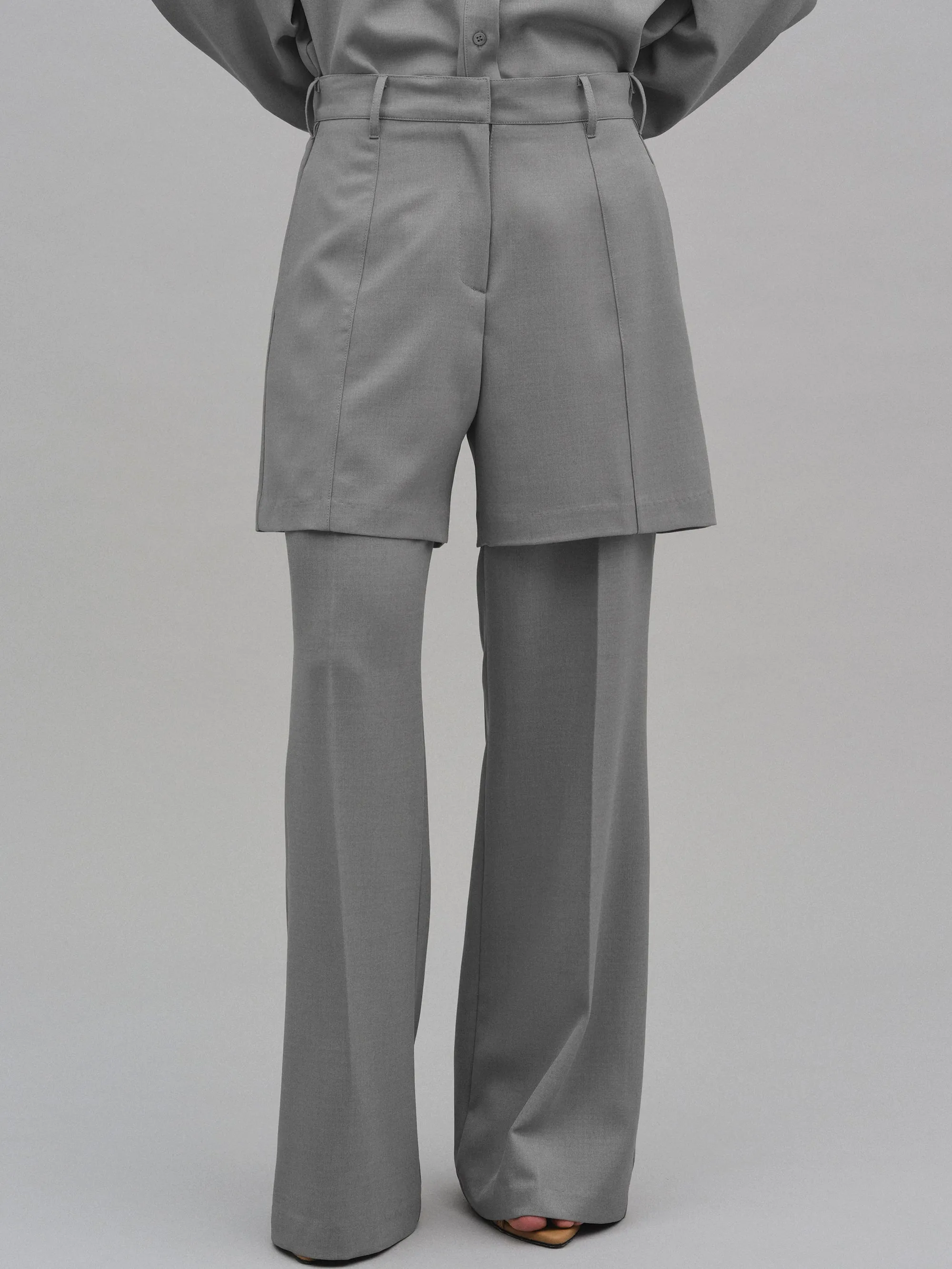 Calla Layered Trousers, Grey sold by Source Unknown