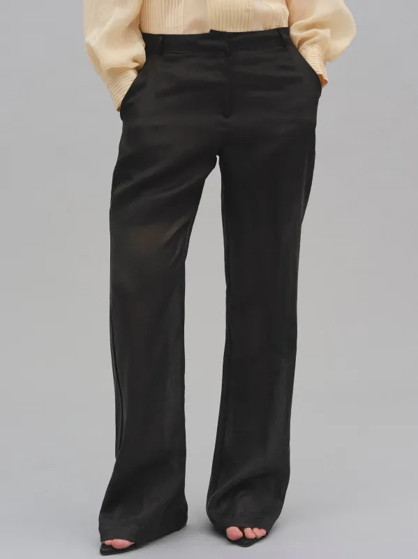 Arny Semi-Sheer Linen Pants, Black sold by Source Unknown