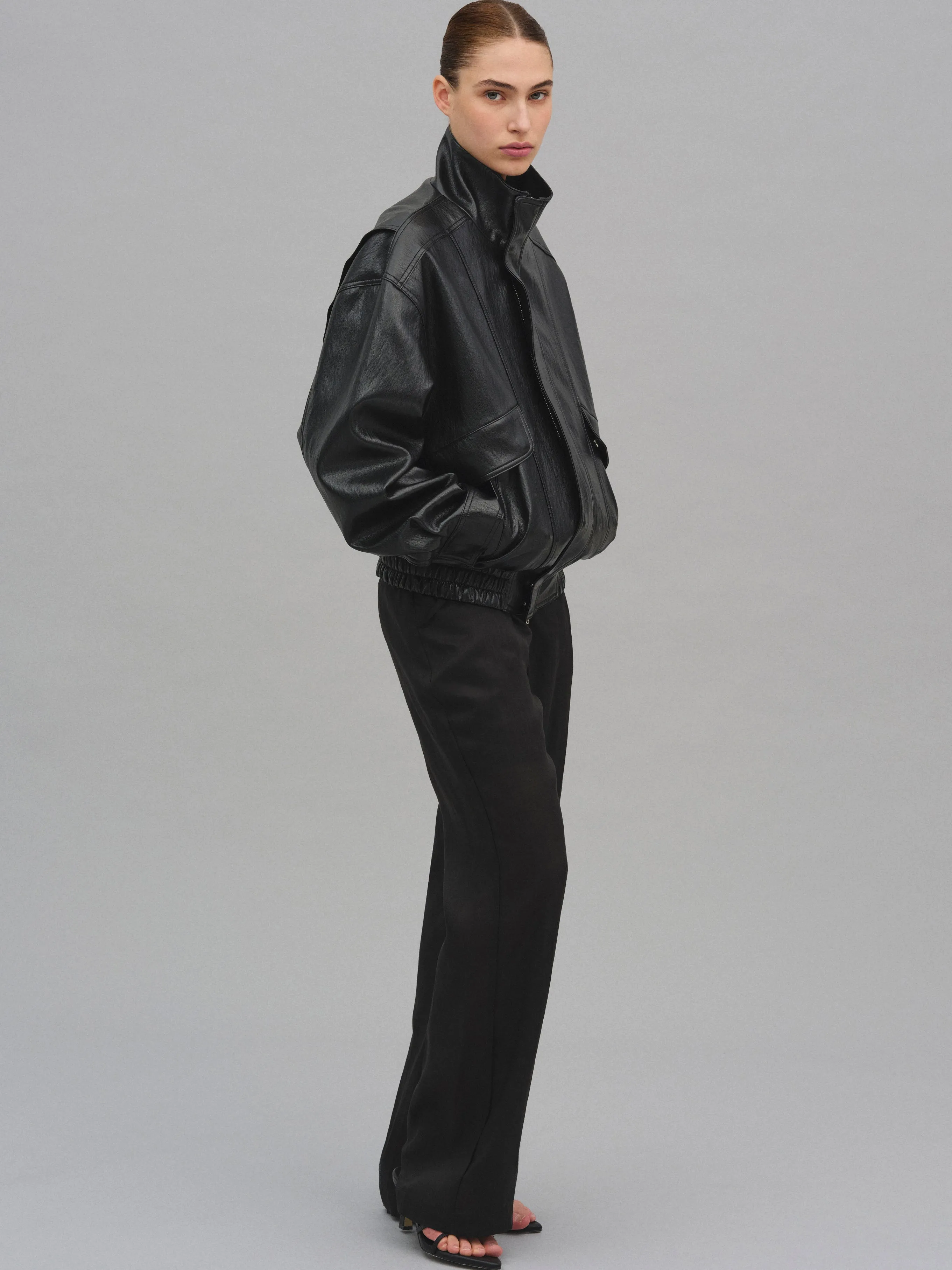 Silva Faux Leather Bomber Jacket, Black sold by Source Unknown