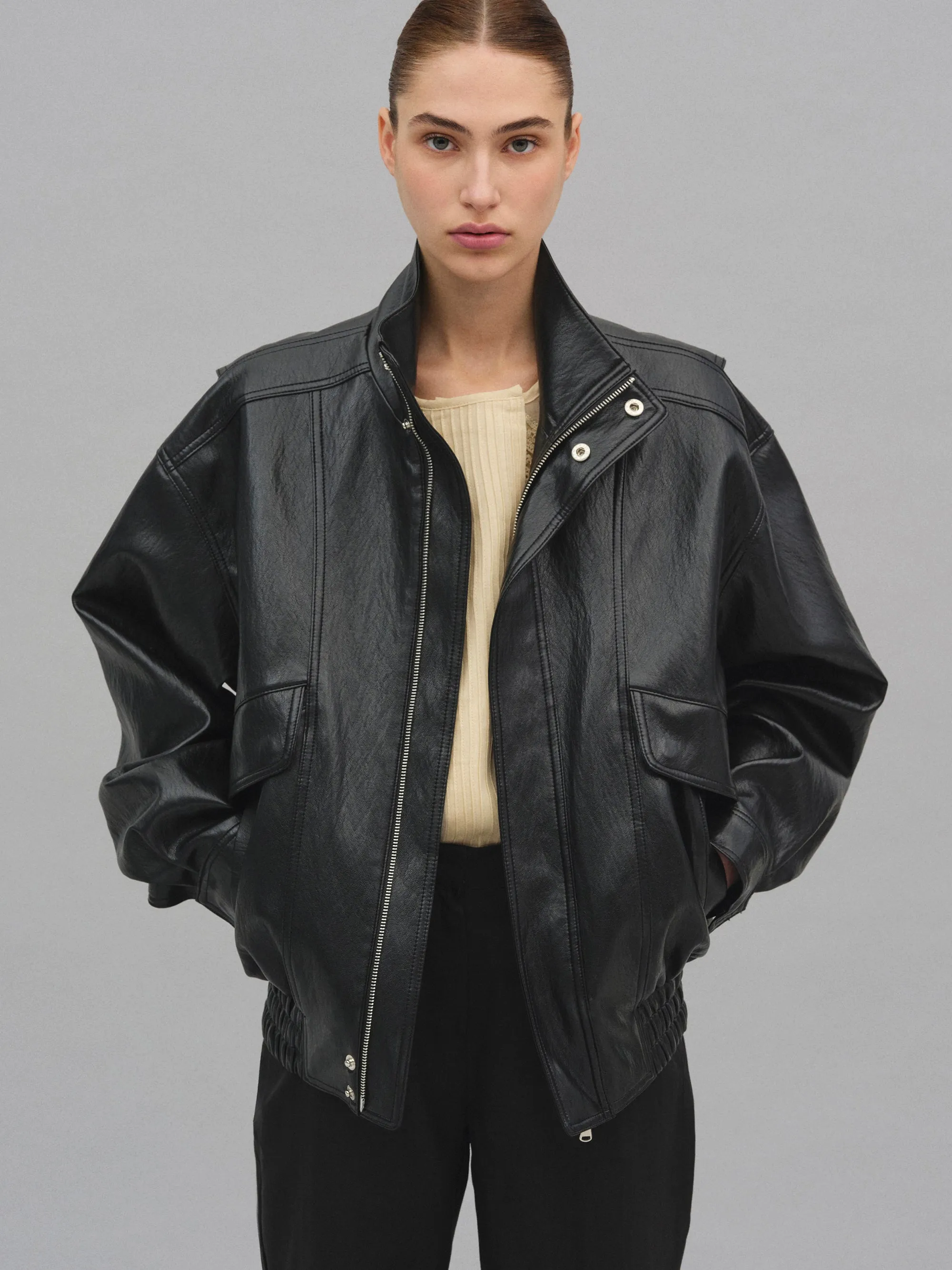 Silva Faux Leather Bomber Jacket, Black sold by Source Unknown product image thumbnail 2