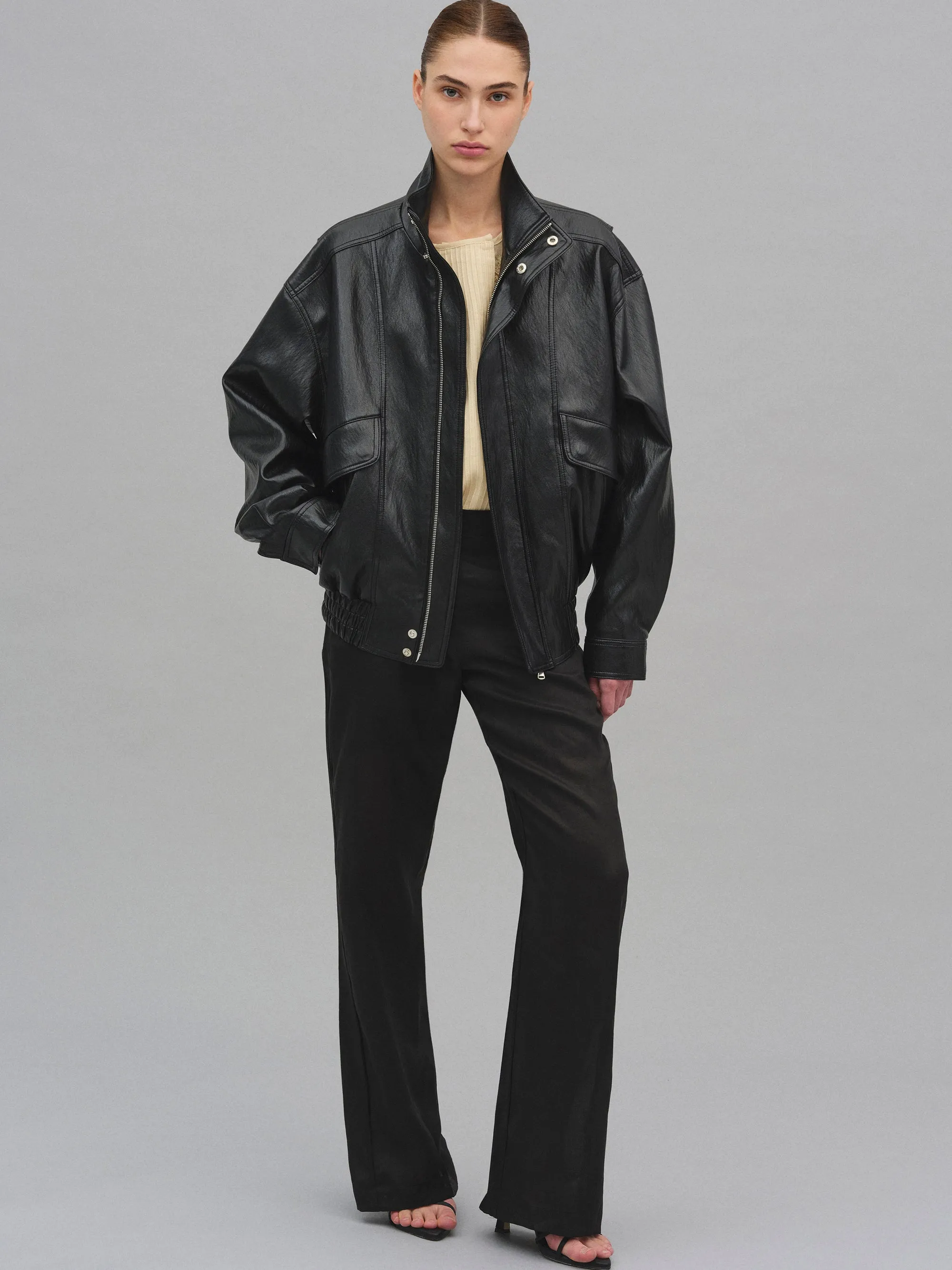 Silva Faux Leather Bomber Jacket, Black sold by Source Unknown product image thumbnail 5