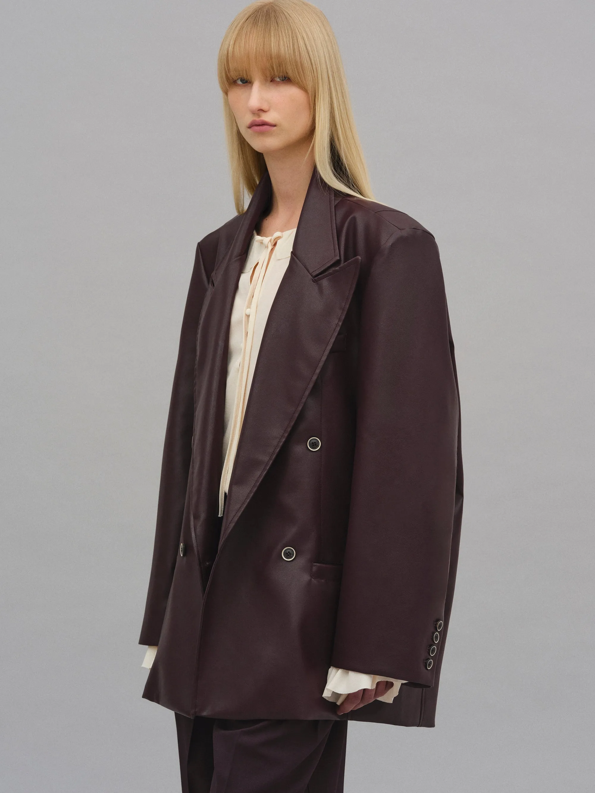 Kasos Faux Leather Double-Breasted Blazer, Brown sold by Source Unknown product image thumbnail 2