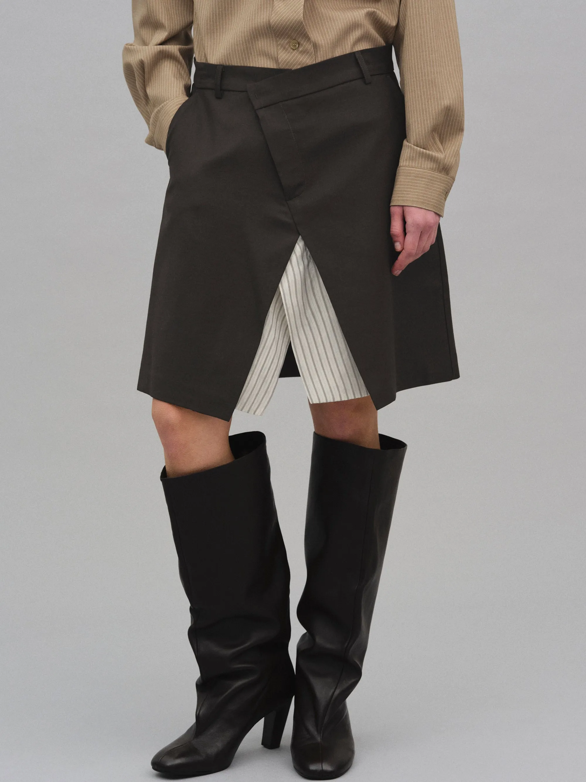 Maia Layered Wrap Midi Skirt, Brown sold by Source Unknown