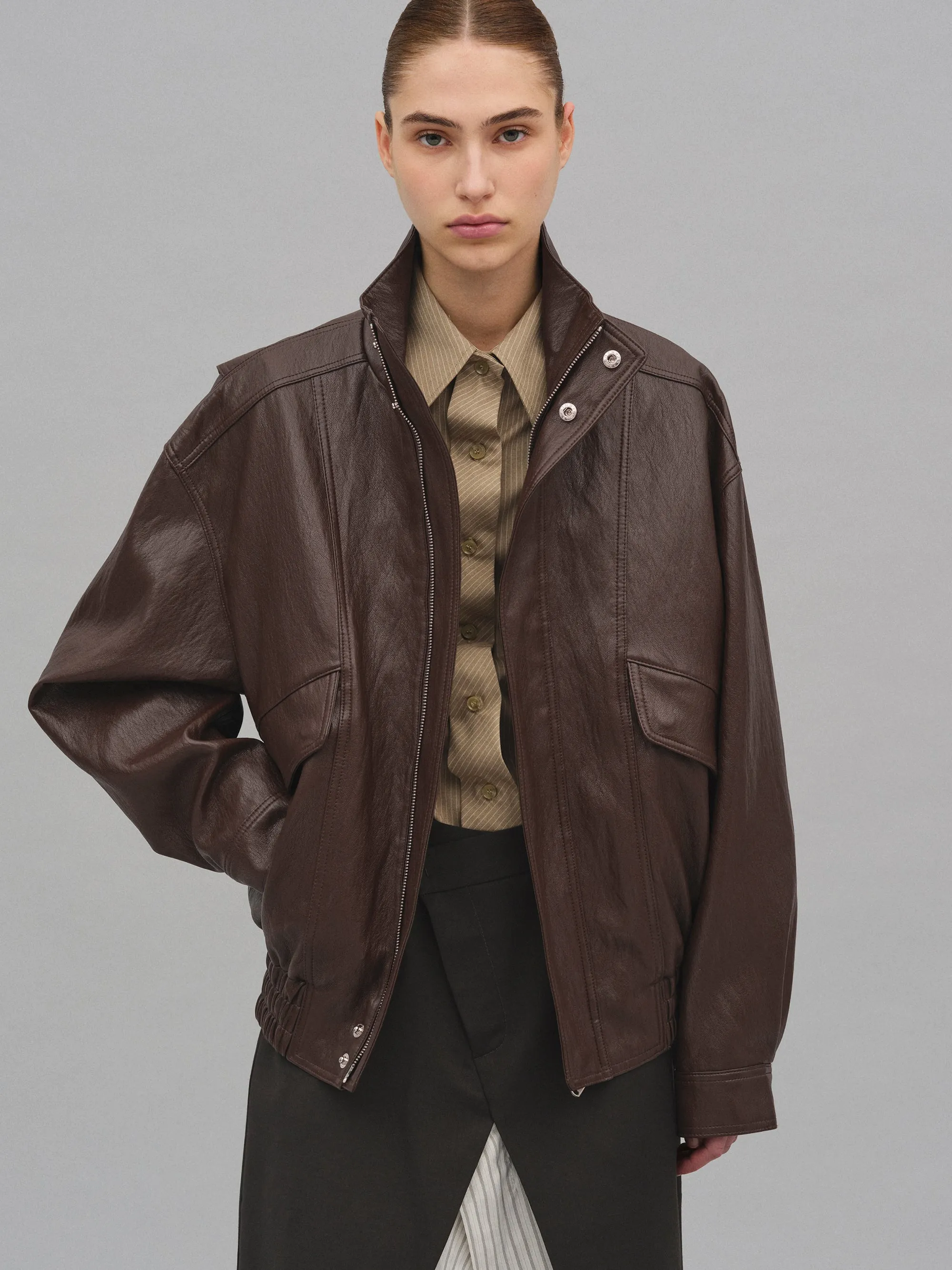 Silva Faux Leather Bomber Jacket, Brown sold by Source Unknown product image thumbnail 3