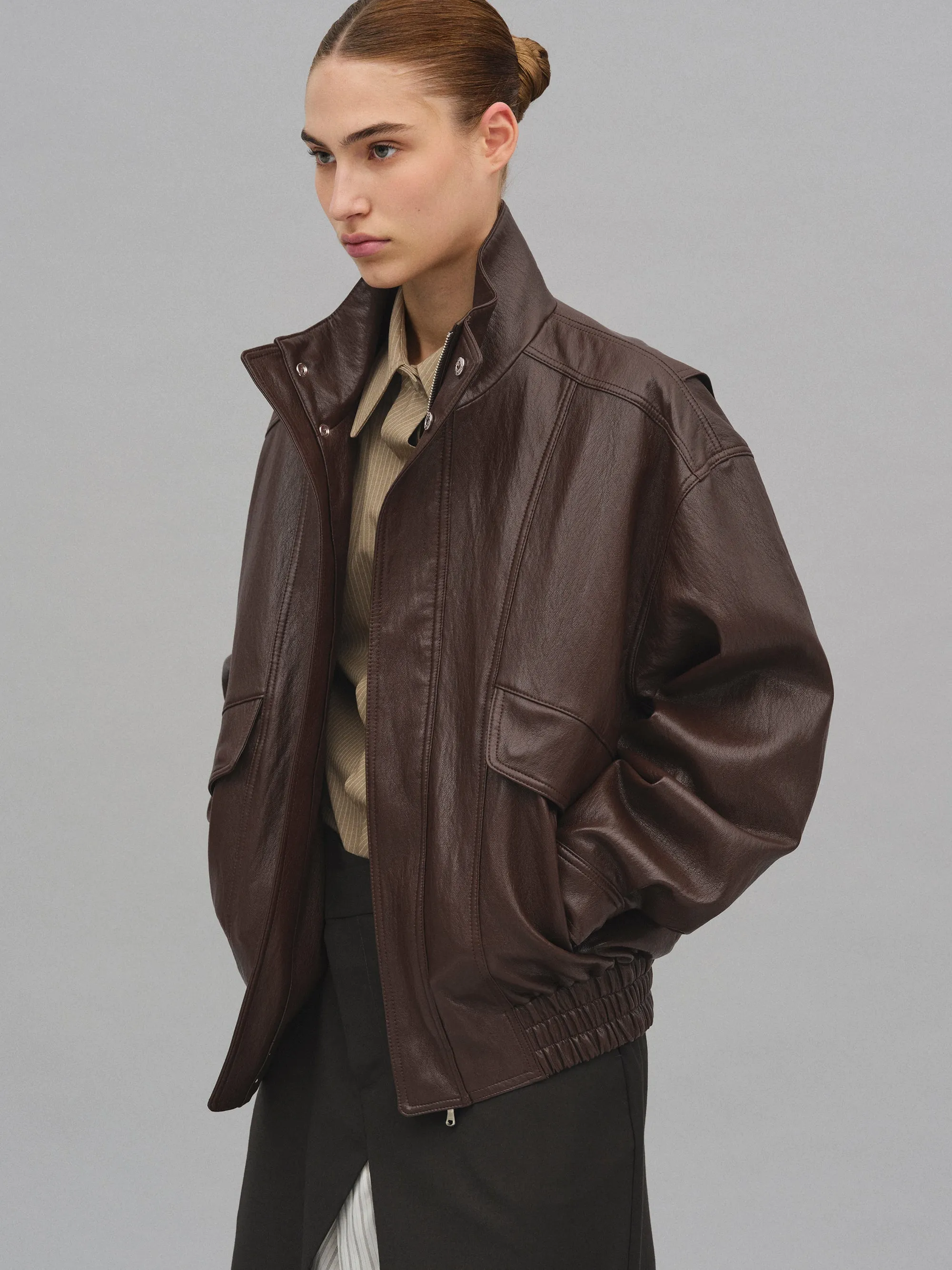 Silva Faux Leather Bomber Jacket, Brown sold by Source Unknown product image thumbnail 2