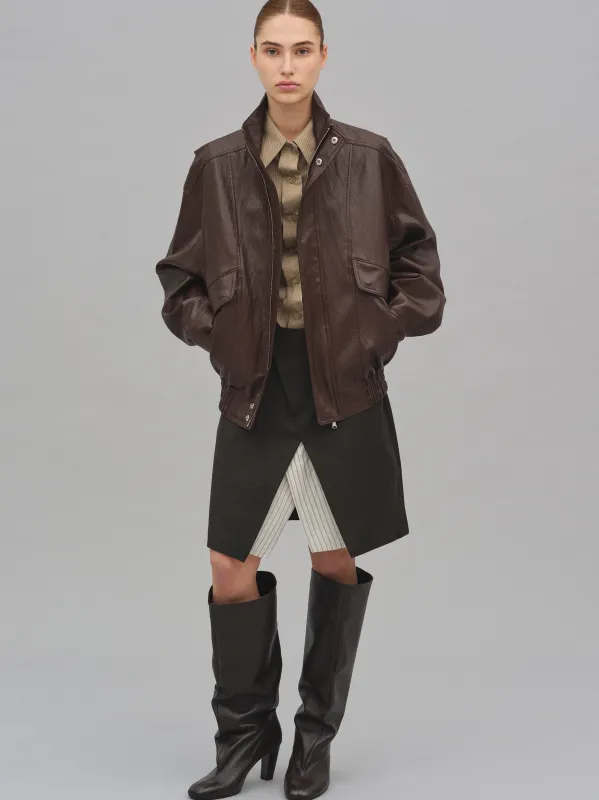 Silva Faux Leather Bomber Jacket, Brown sold by Source Unknown