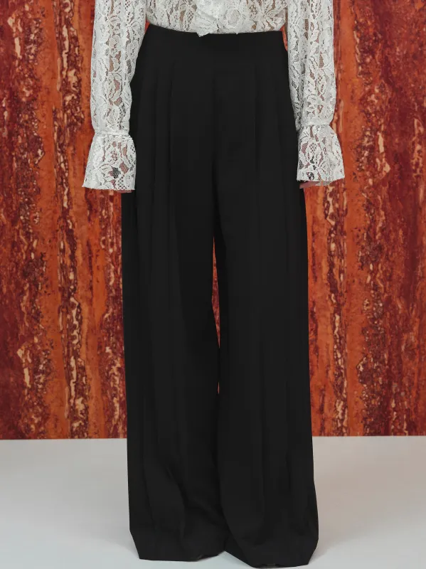 Cassini Pleated Long Trousers, Black sold by Source Unknown