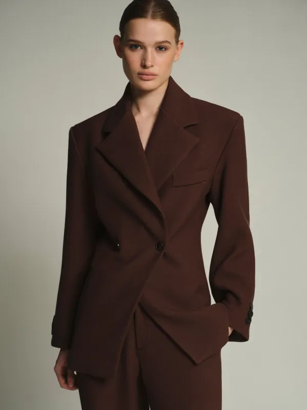 Nangy Double Breasted Cinched Blazer, Brown sold by Source Unknown