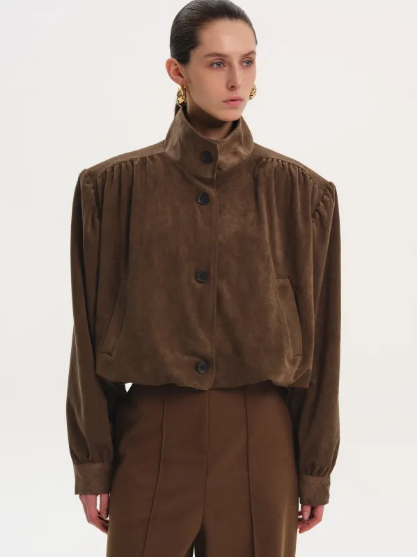 Lalisa Ruched Suede Bomber, Brown sold by Source Unknown