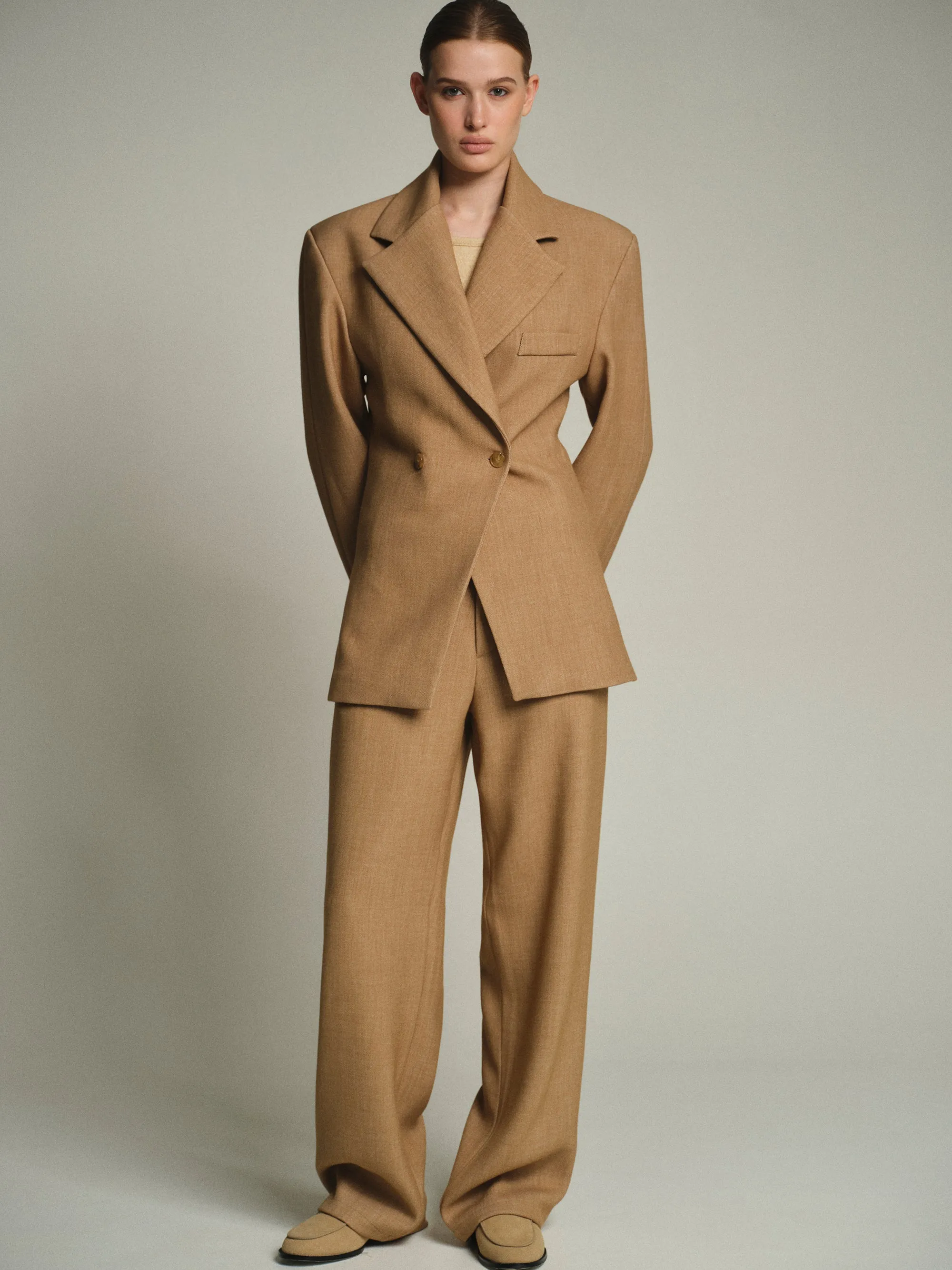 Nangy Double Breasted Cinched Blazer, Tan sold by Source Unknown product image thumbnail 2