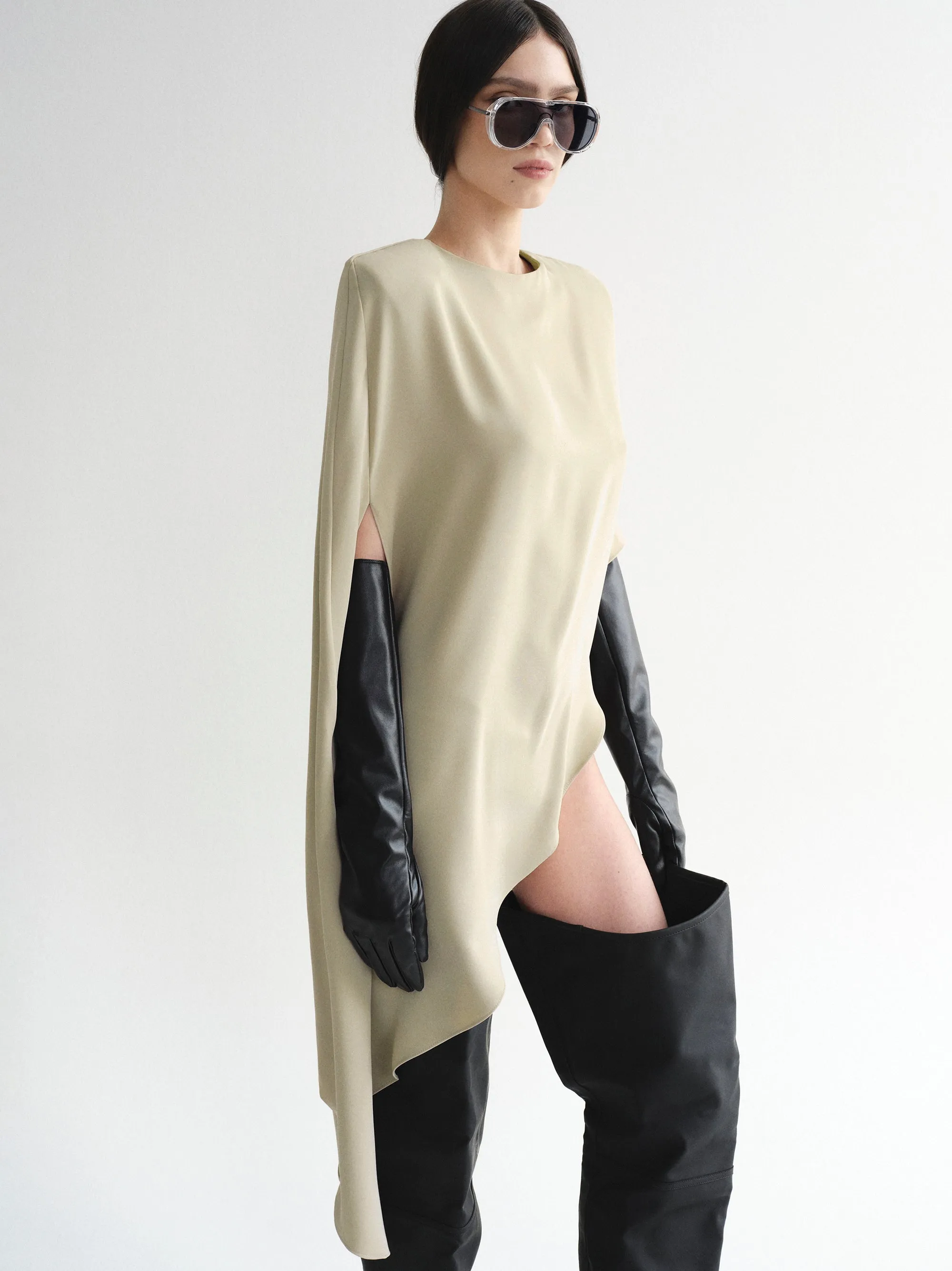 Amia Asymmetric Satin Blouse, Pearl sold by Source Unknown product image thumbnail 2