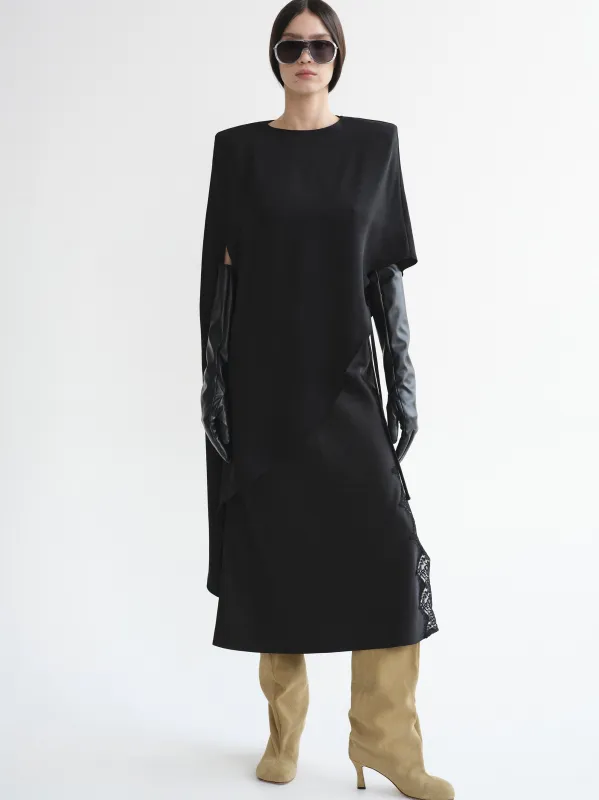 Amia Asymmetric Satin Blouse, Black sold by Source Unknown