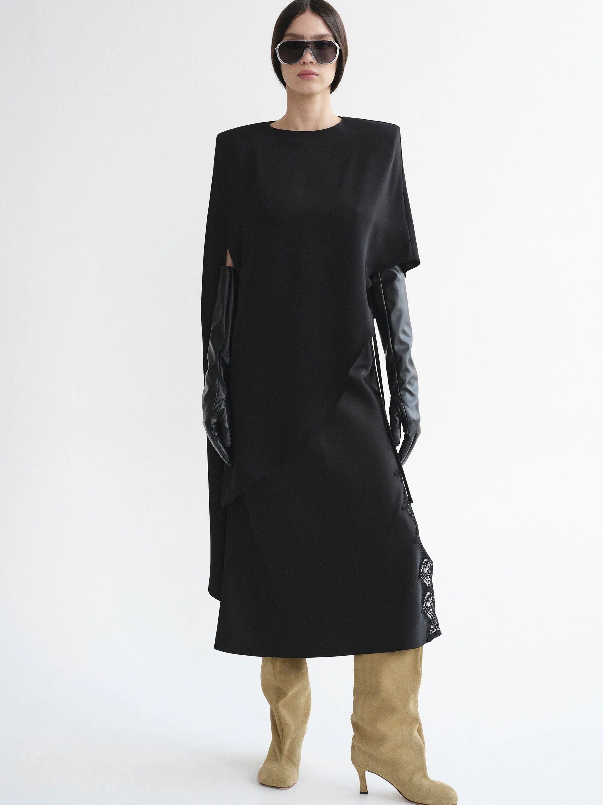 Amia Asymmetric Satin Blouse, Black sold by Source Unknown