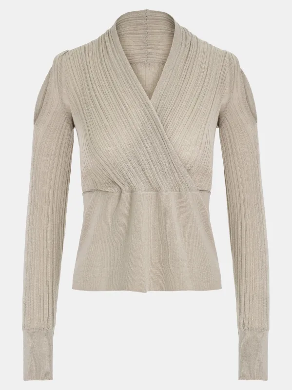 Wrap Cut-Out Knit Top, Beige sold by Source Unknown