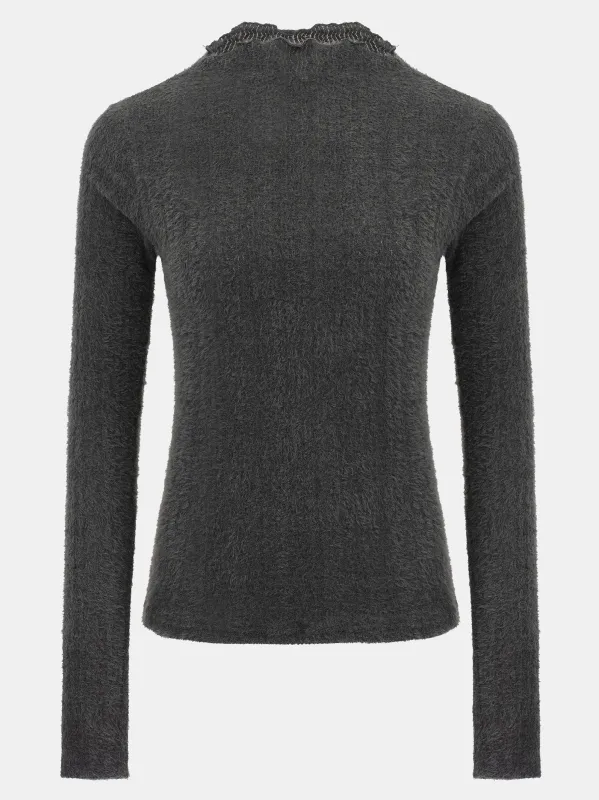 Brushed Knit Jersey Top, Charcoal made by Source Unknown