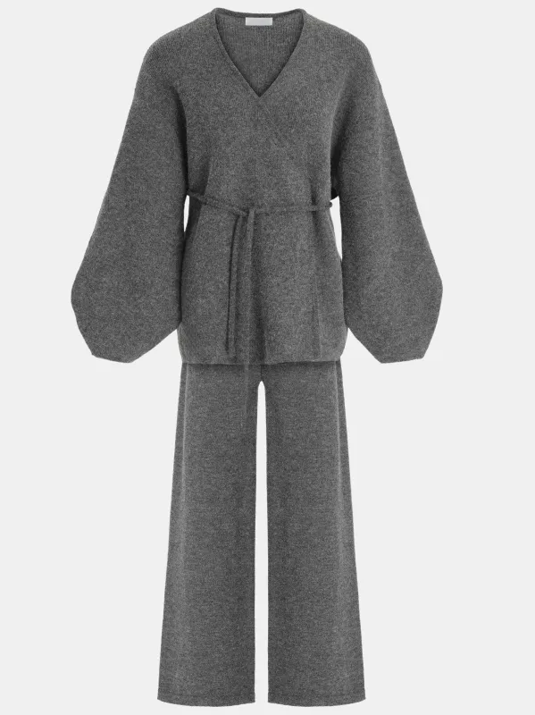 Robe Cardigan & Pants Set, Melange Grey made by Source Unknown