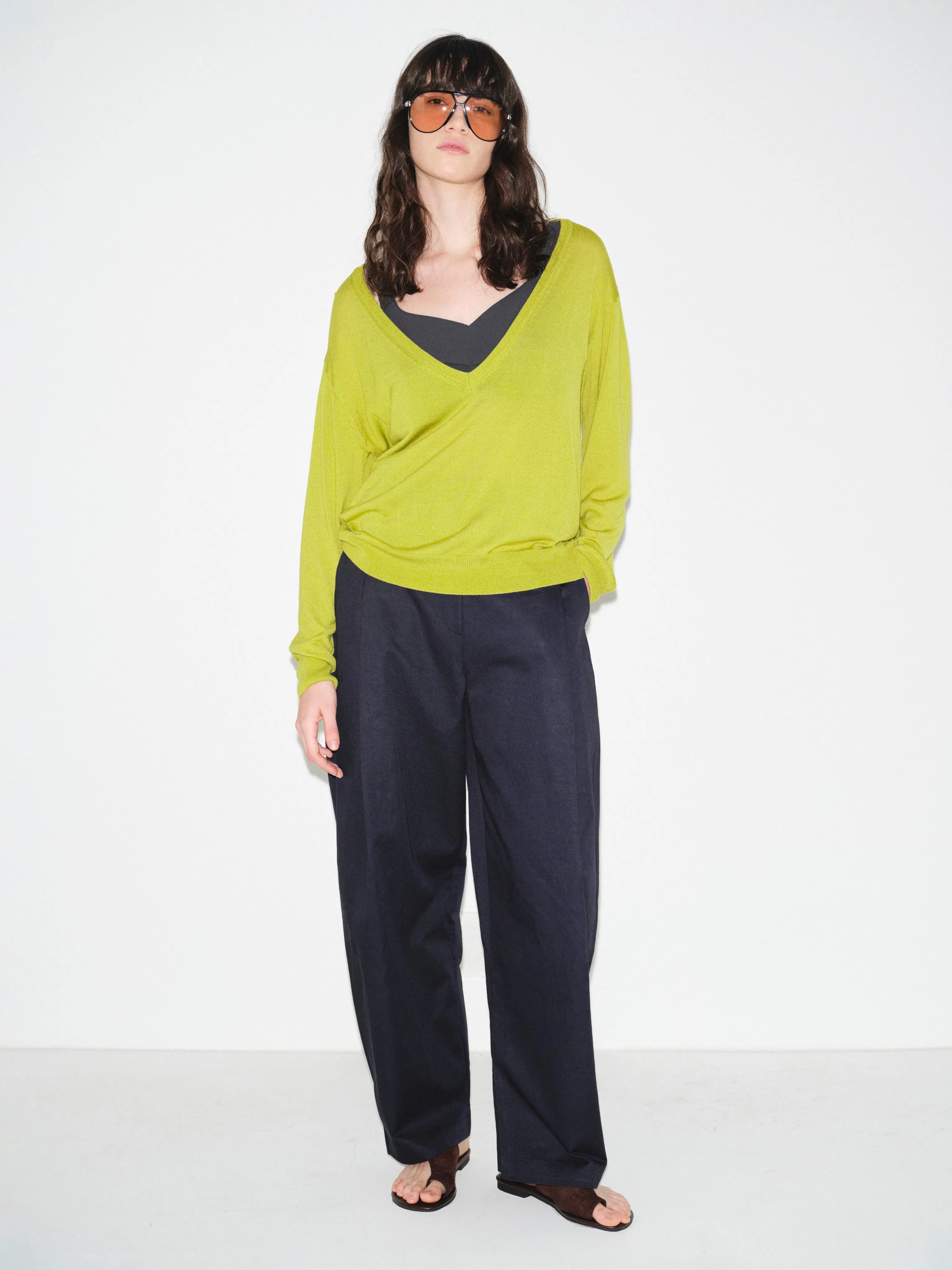 Pintuck Wide-Leg Trousers, Navy sold by Source Unknown product image thumbnail 2