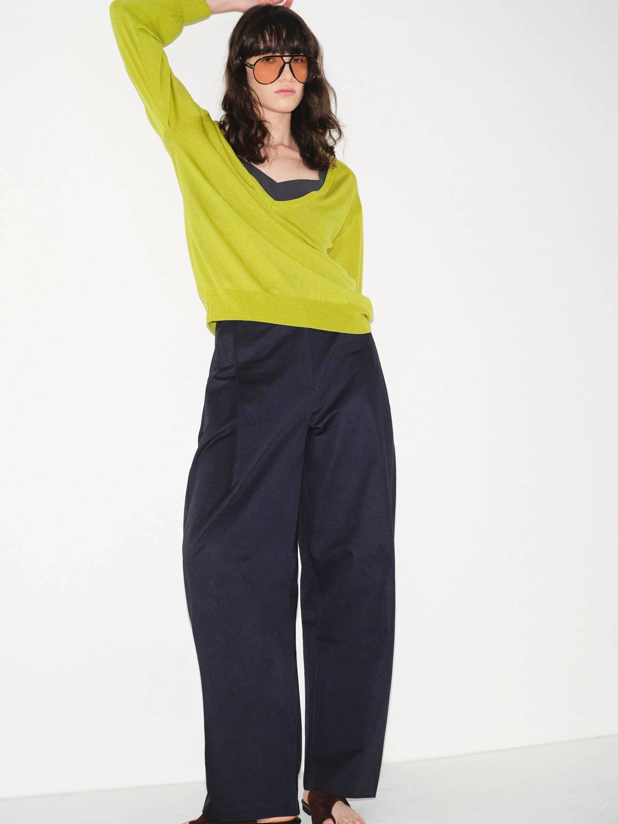 Pintuck Wide-Leg Trousers, Navy sold by Source Unknown product image thumbnail 4