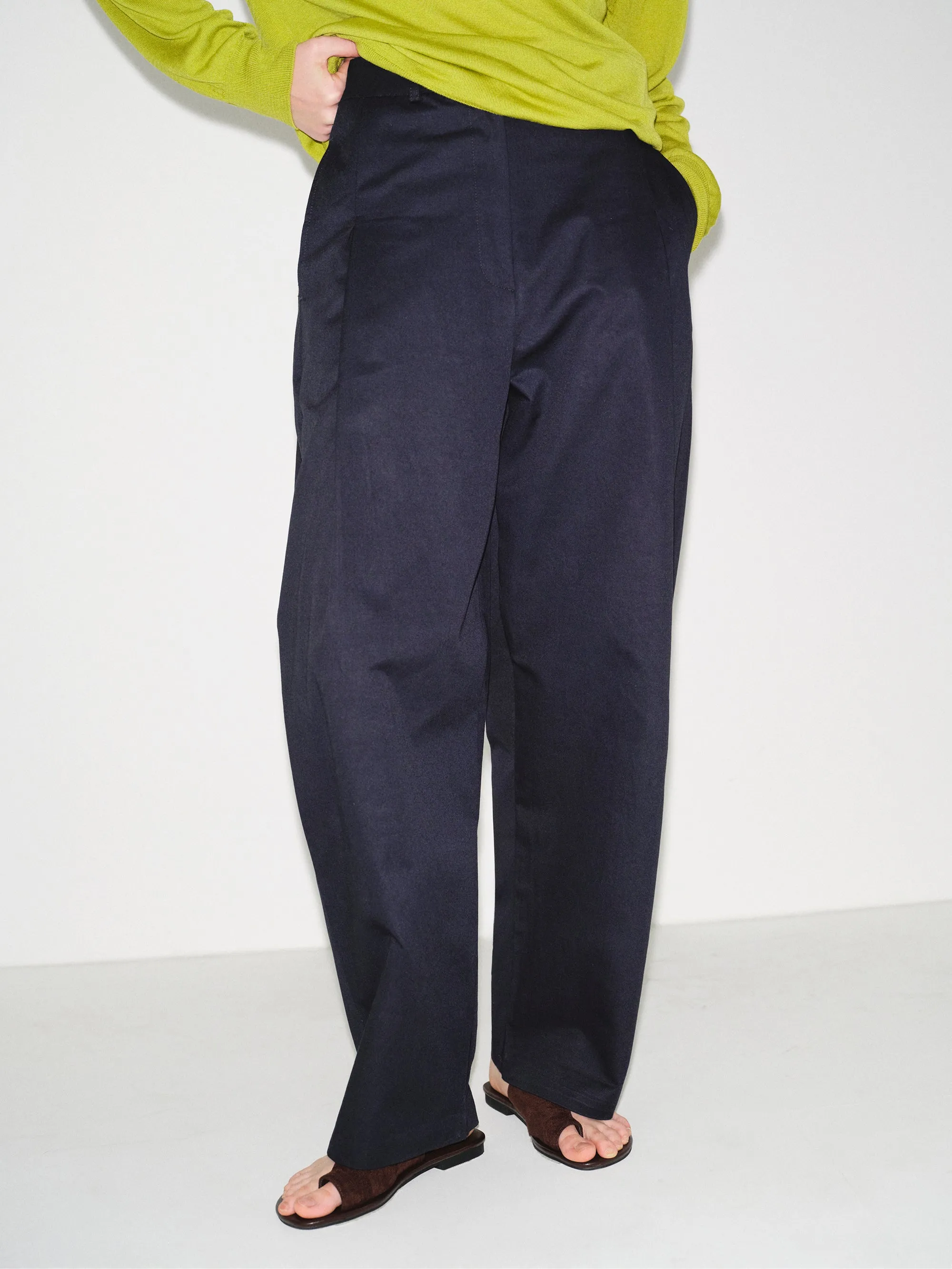 Pintuck Wide-Leg Trousers, Navy sold by Source Unknown