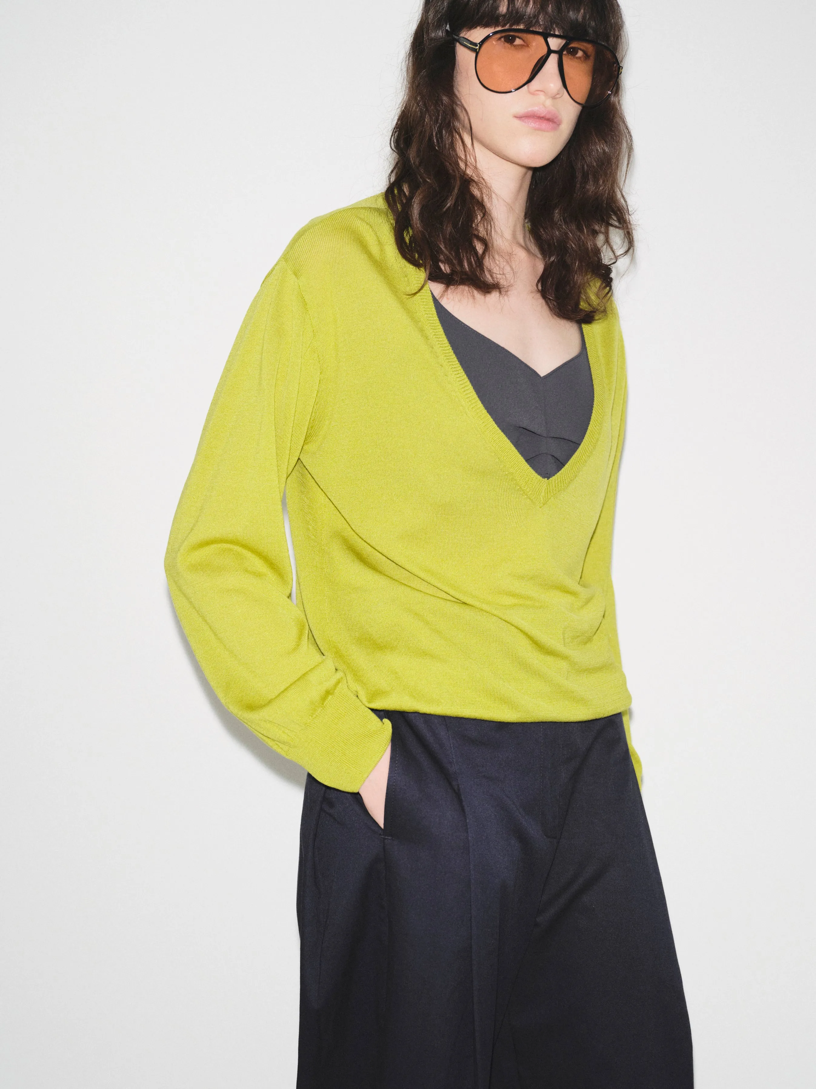 Deep V-Neck Knit, Olive sold by Source Unknown product image thumbnail 2