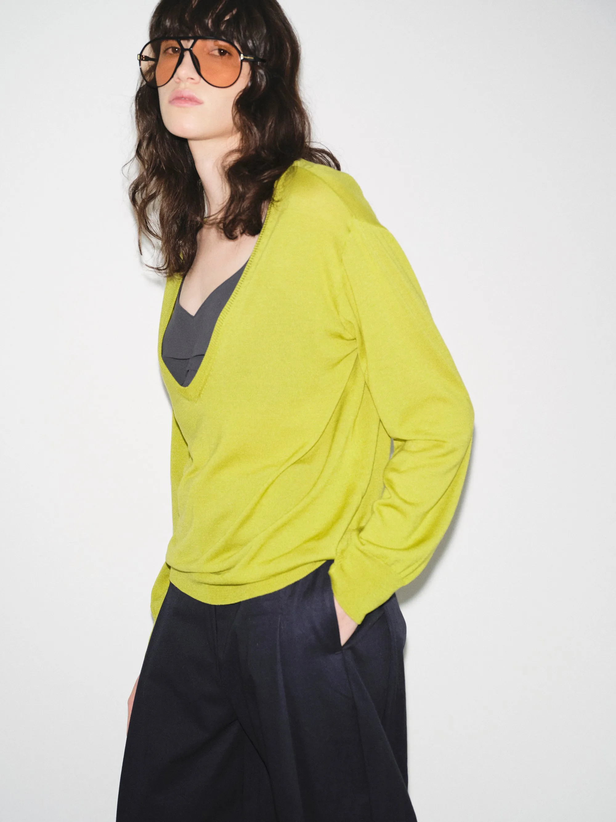 Deep V-Neck Knit, Olive sold by Source Unknown product image thumbnail 4