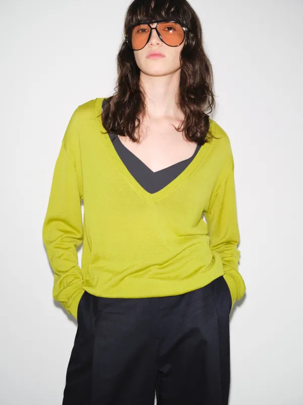 Deep V-Neck Knit, Olive made by Source Unknown