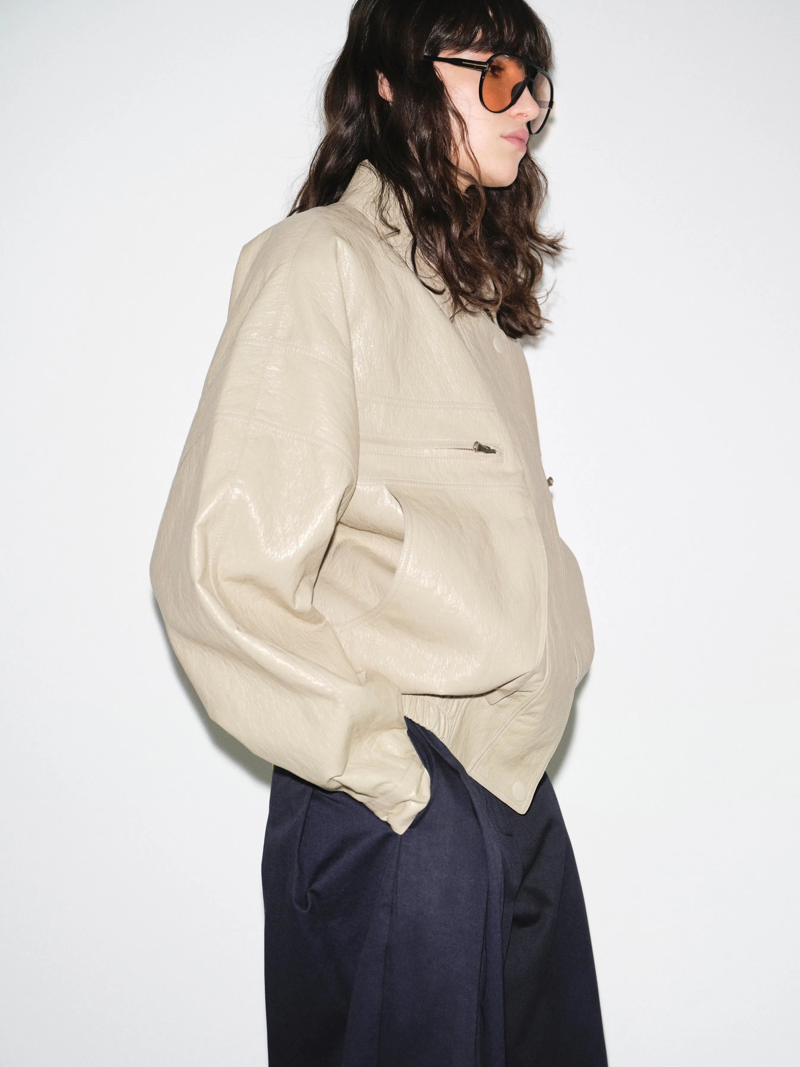 Noler Boxy Faux-Leather Bomber Jacket, Beige sold by Source Unknown product image thumbnail 4