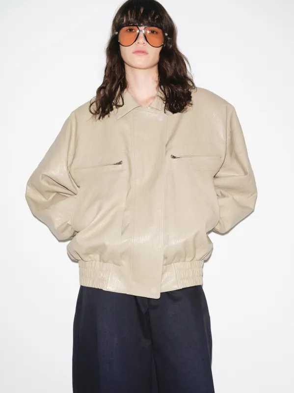 Noler Boxy Faux-Leather Bomber Jacket, Beige sold by Source Unknown