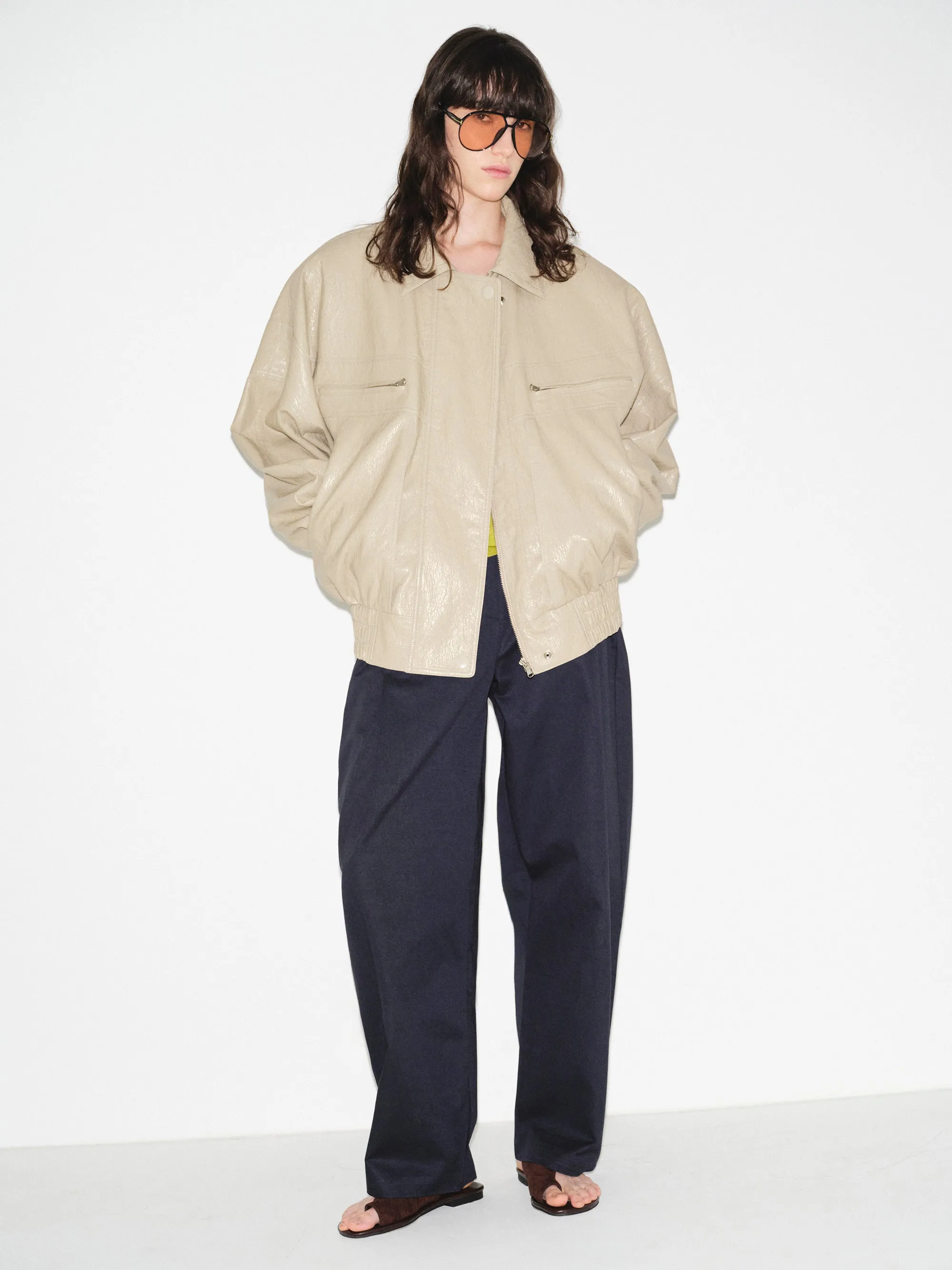 Noler Boxy Faux-Leather Bomber Jacket, Beige sold by Source Unknown product image thumbnail 2