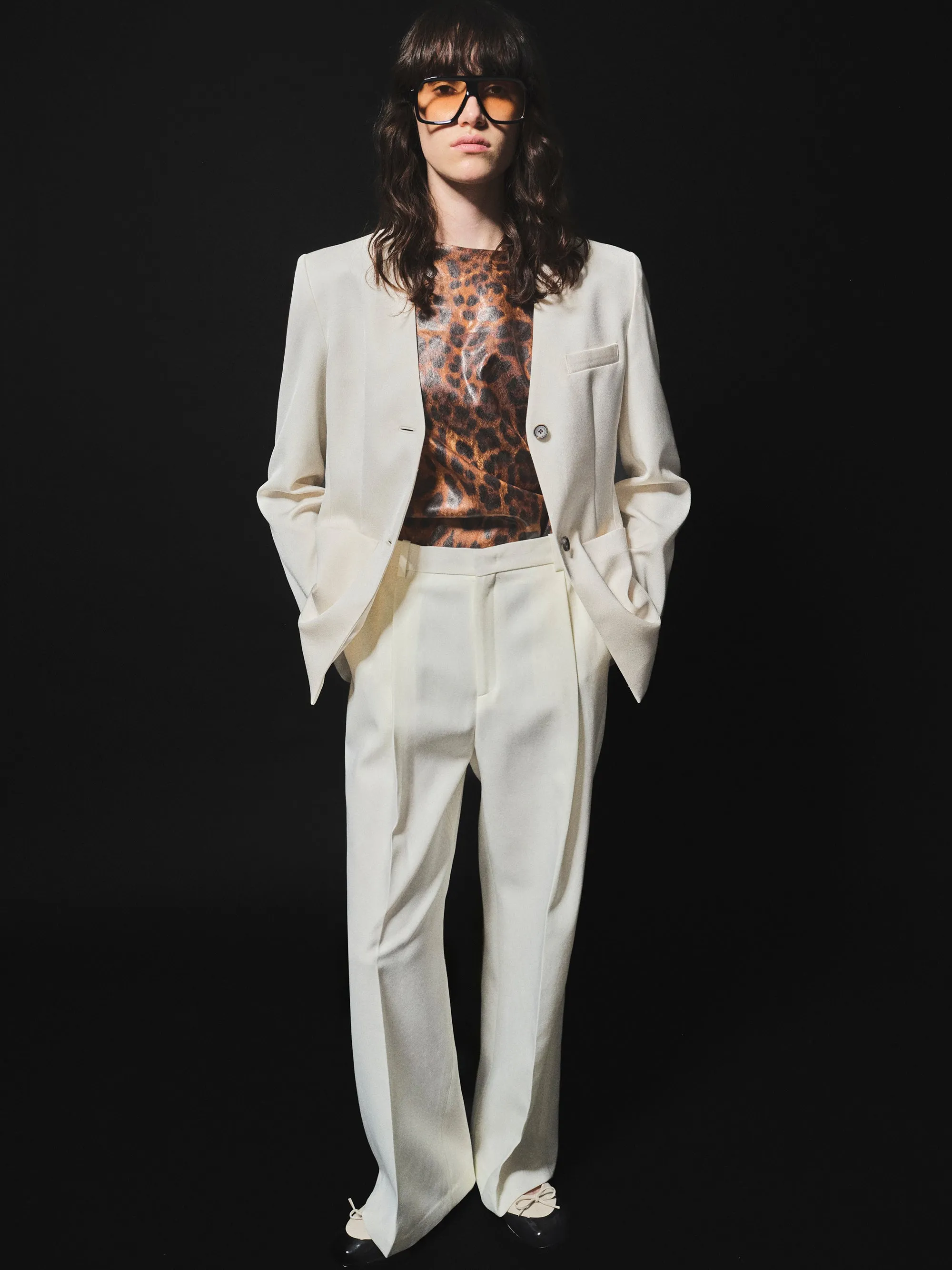 Tailored Single-Pleat Trousers, Ivory sold by Source Unknown
