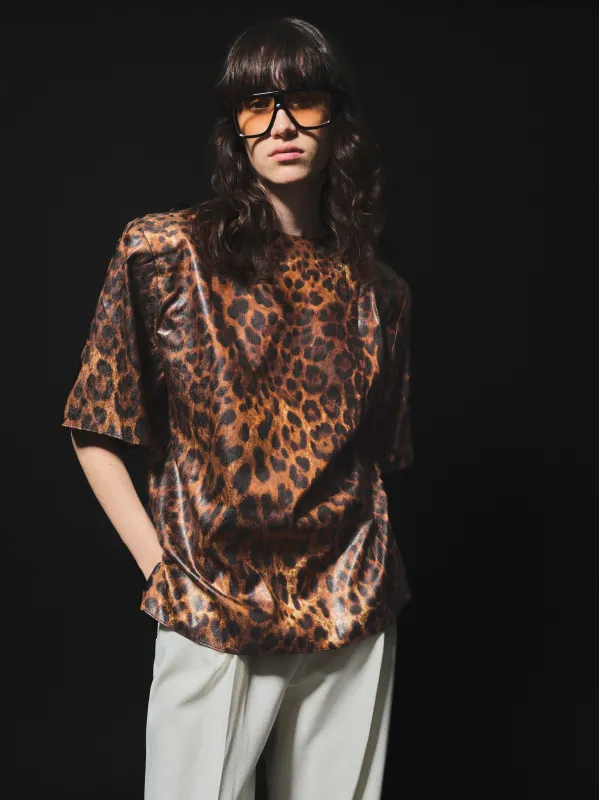 Printed Shoulder-Pad Top, Leopard sold by Source Unknown