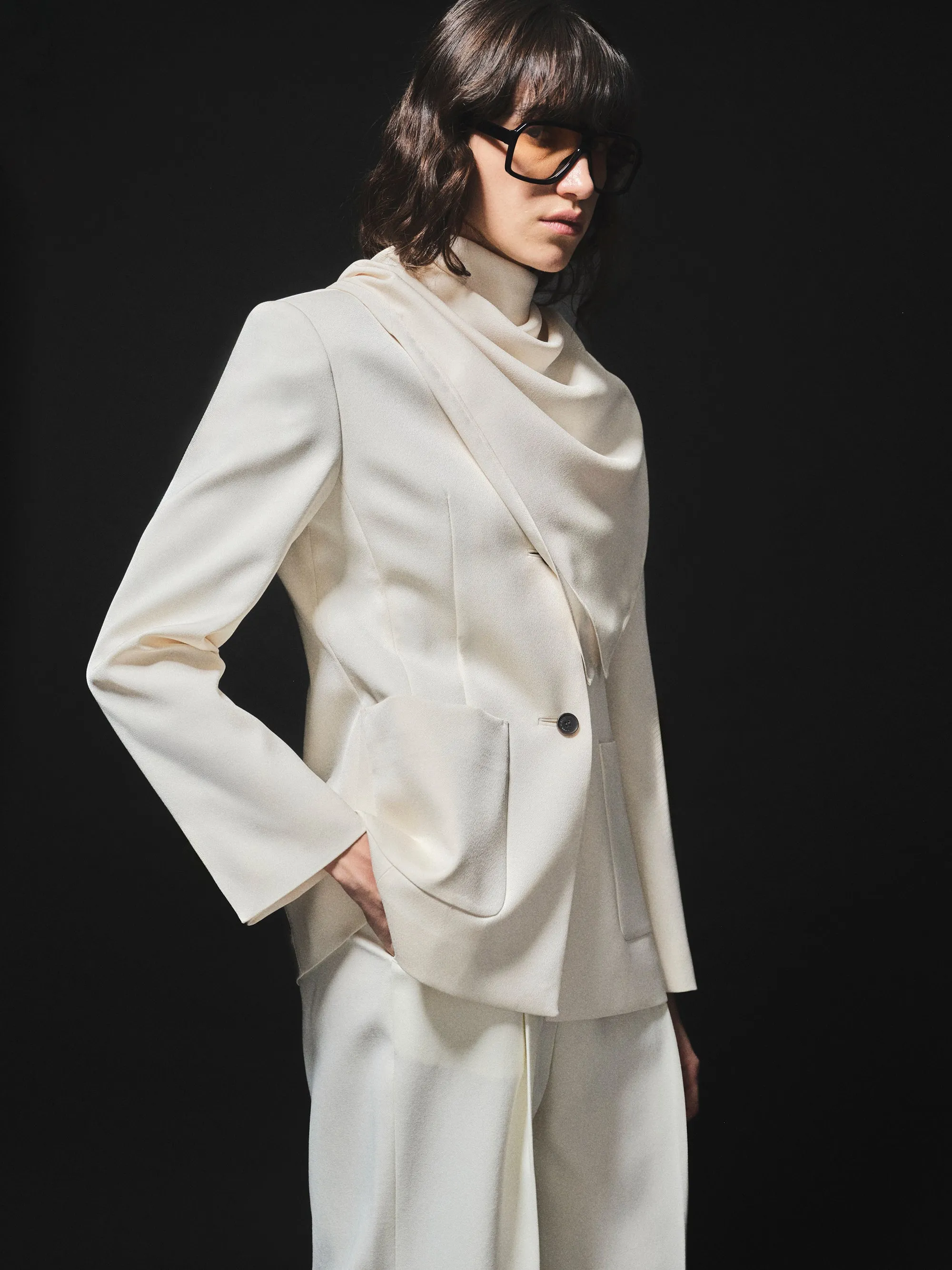 Scarf Collarless Blazer, Ivory sold by Source Unknown product image thumbnail 3