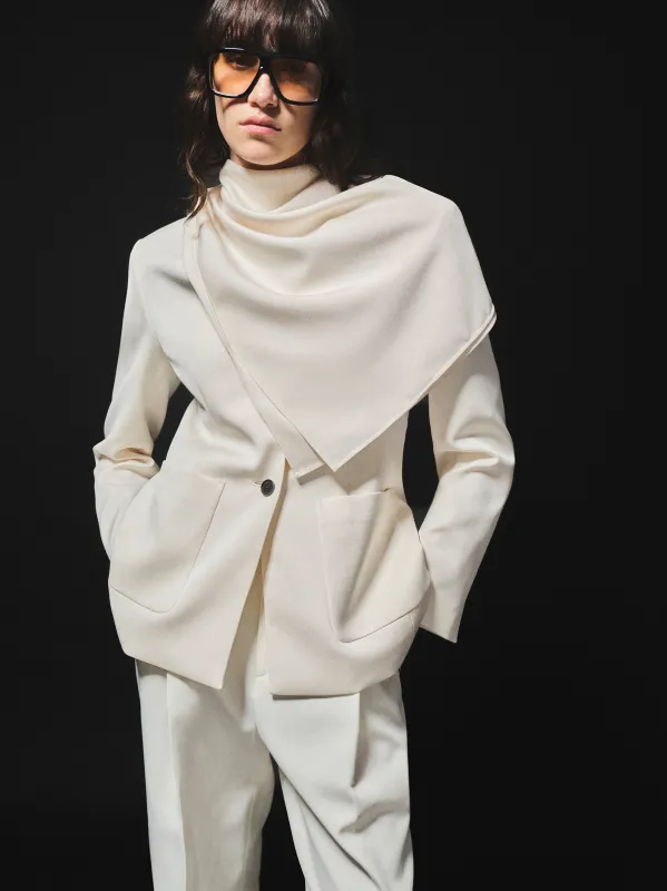 Scarf Collarless Blazer, Ivory sold by Source Unknown