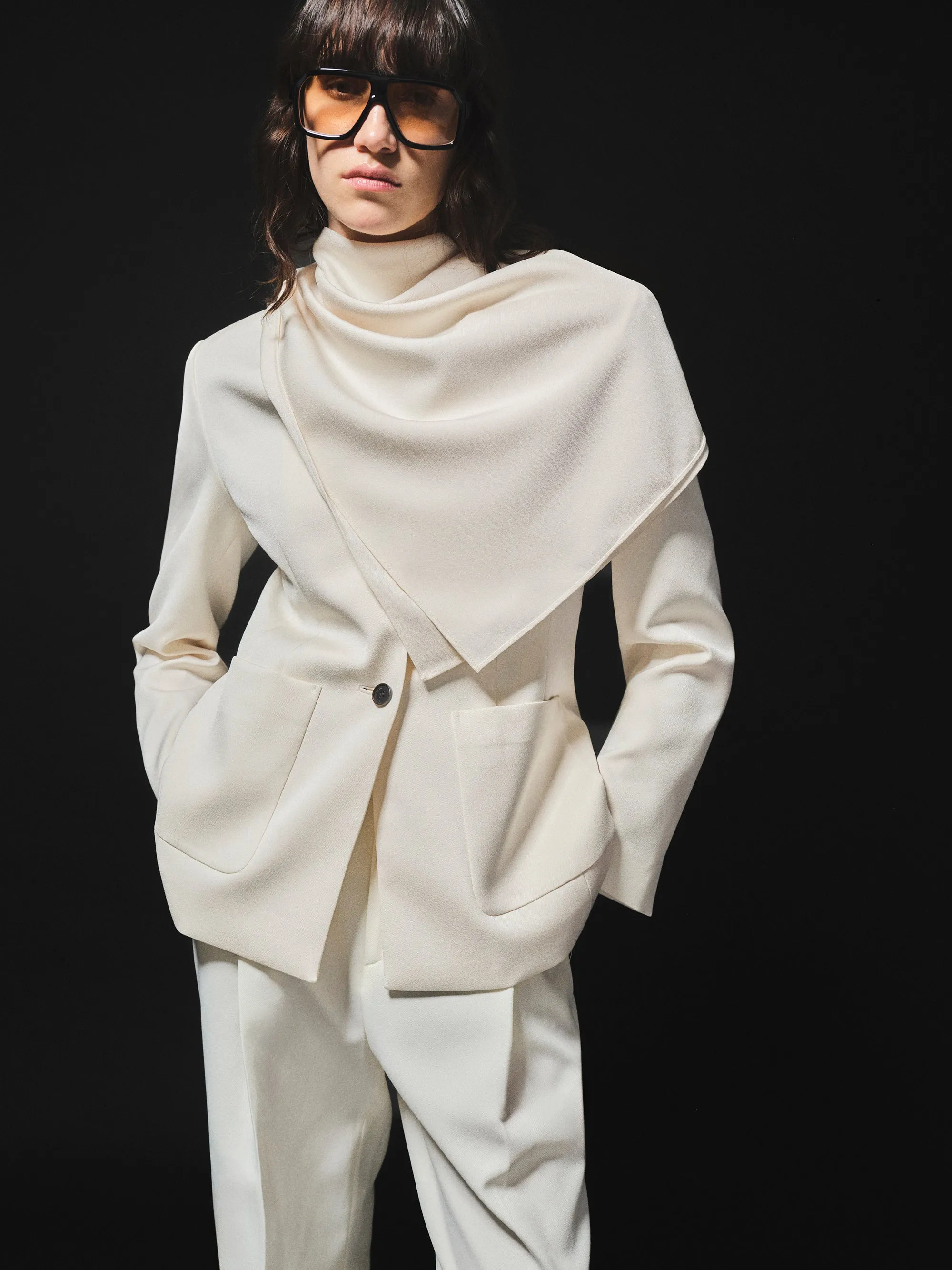 Scarf Collarless Blazer, Ivory sold by Source Unknown