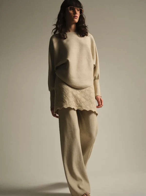 Skirt-Overlay Knit Set, Ivory made by Source Unknown