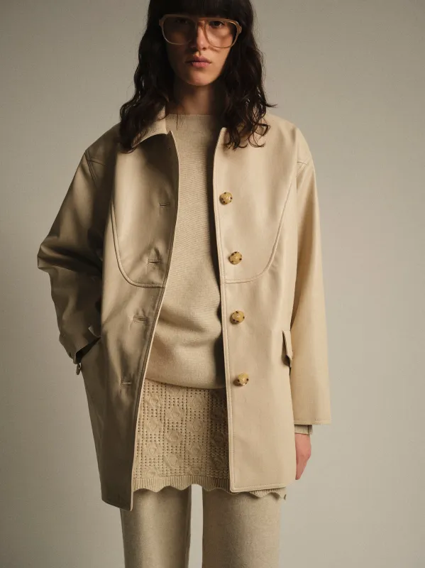 Faux-Leather Barn Jacket, Ivory sold by Source Unknown