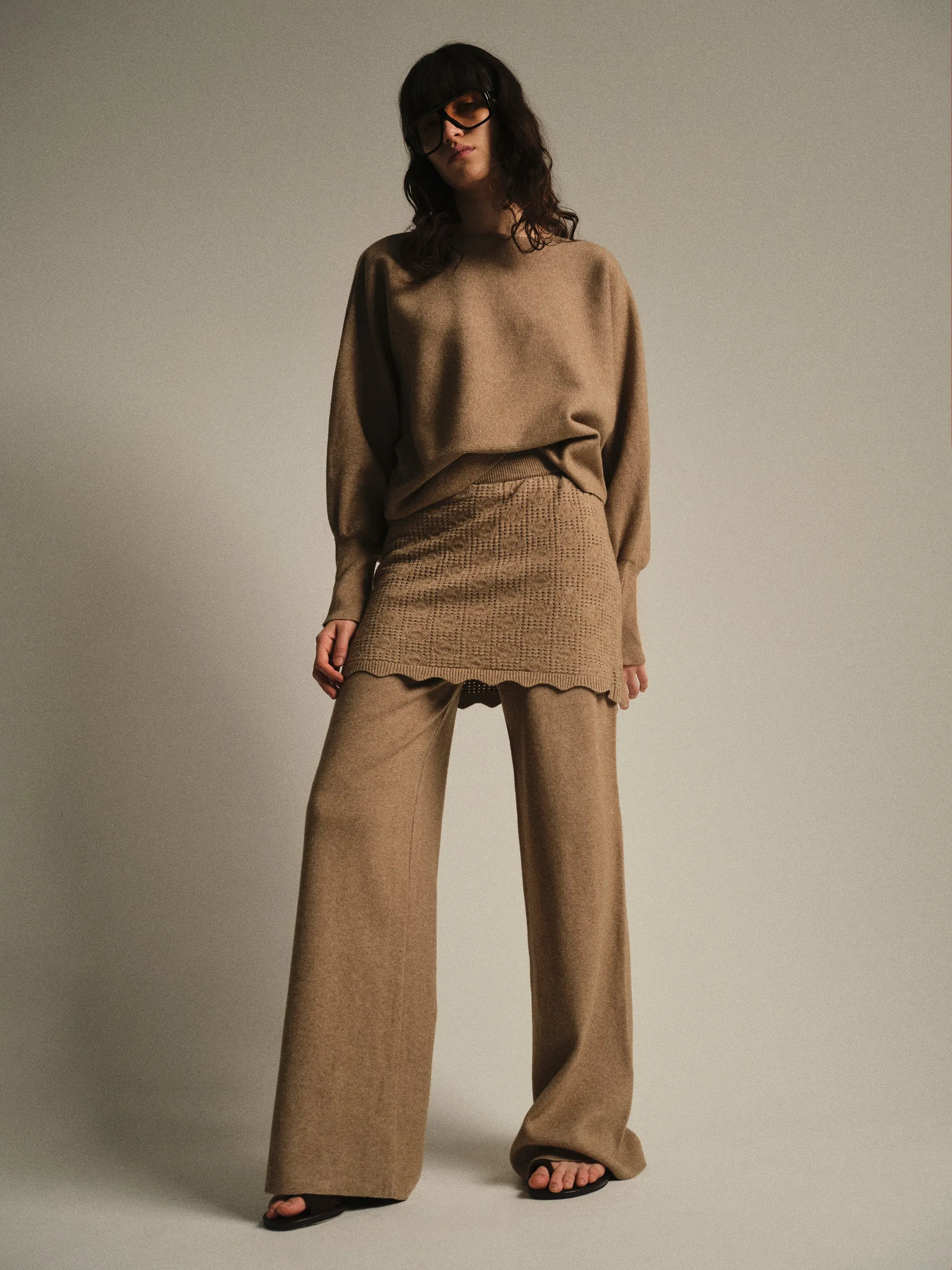 Skirt-Overlay Knit Set, Mocha sold by Source Unknown