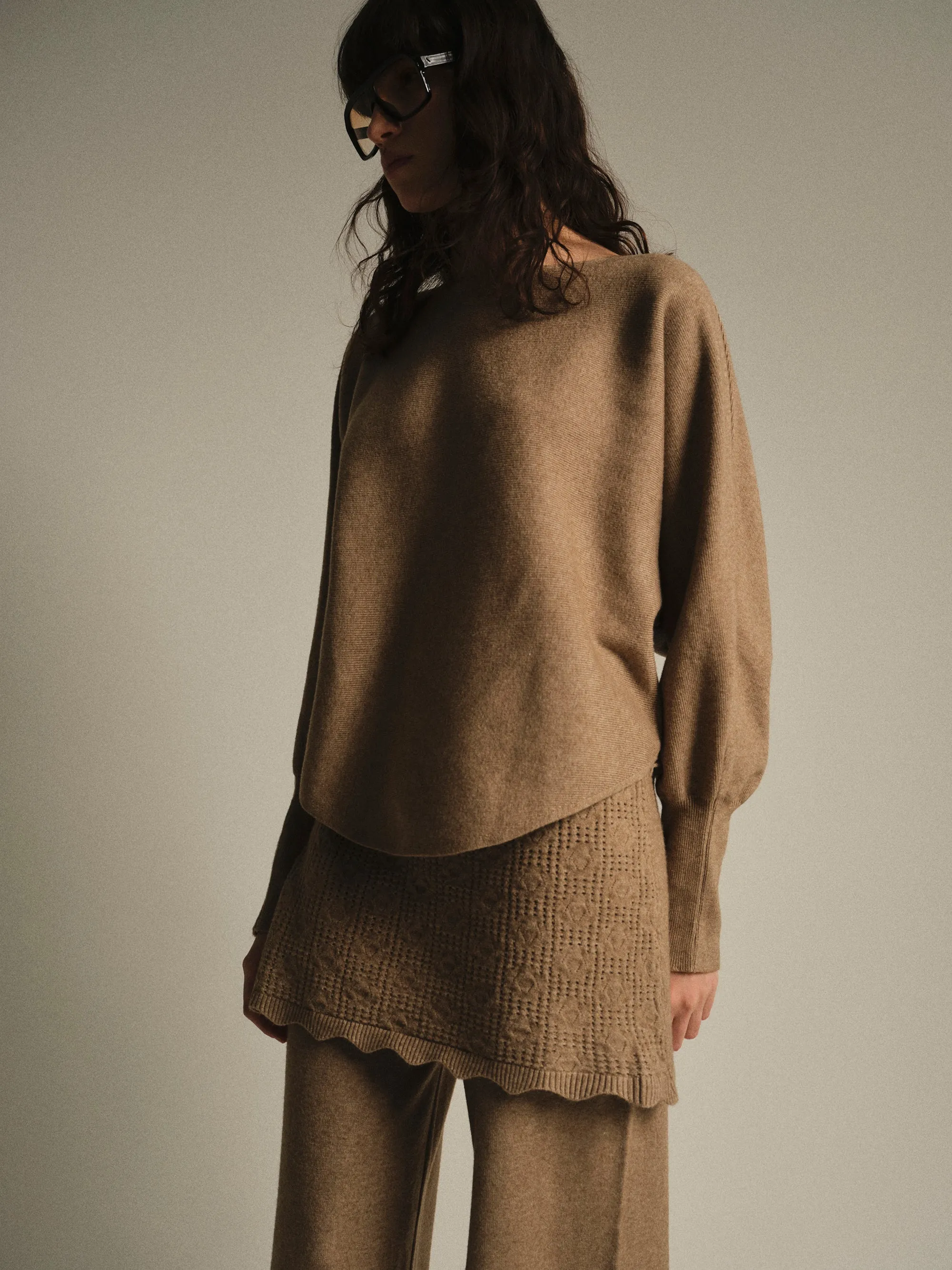 Skirt-Overlay Knit Set, Mocha sold by Source Unknown product image thumbnail 3