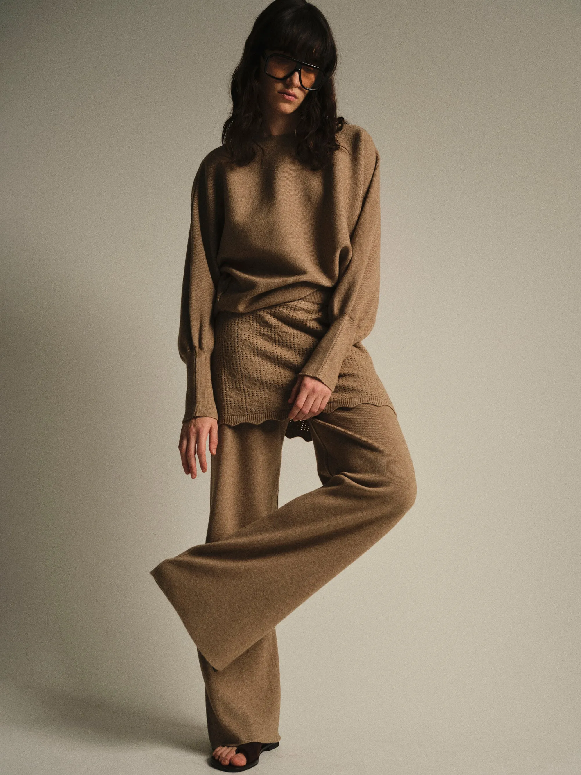 Skirt-Overlay Knit Set, Mocha sold by Source Unknown product image thumbnail 2