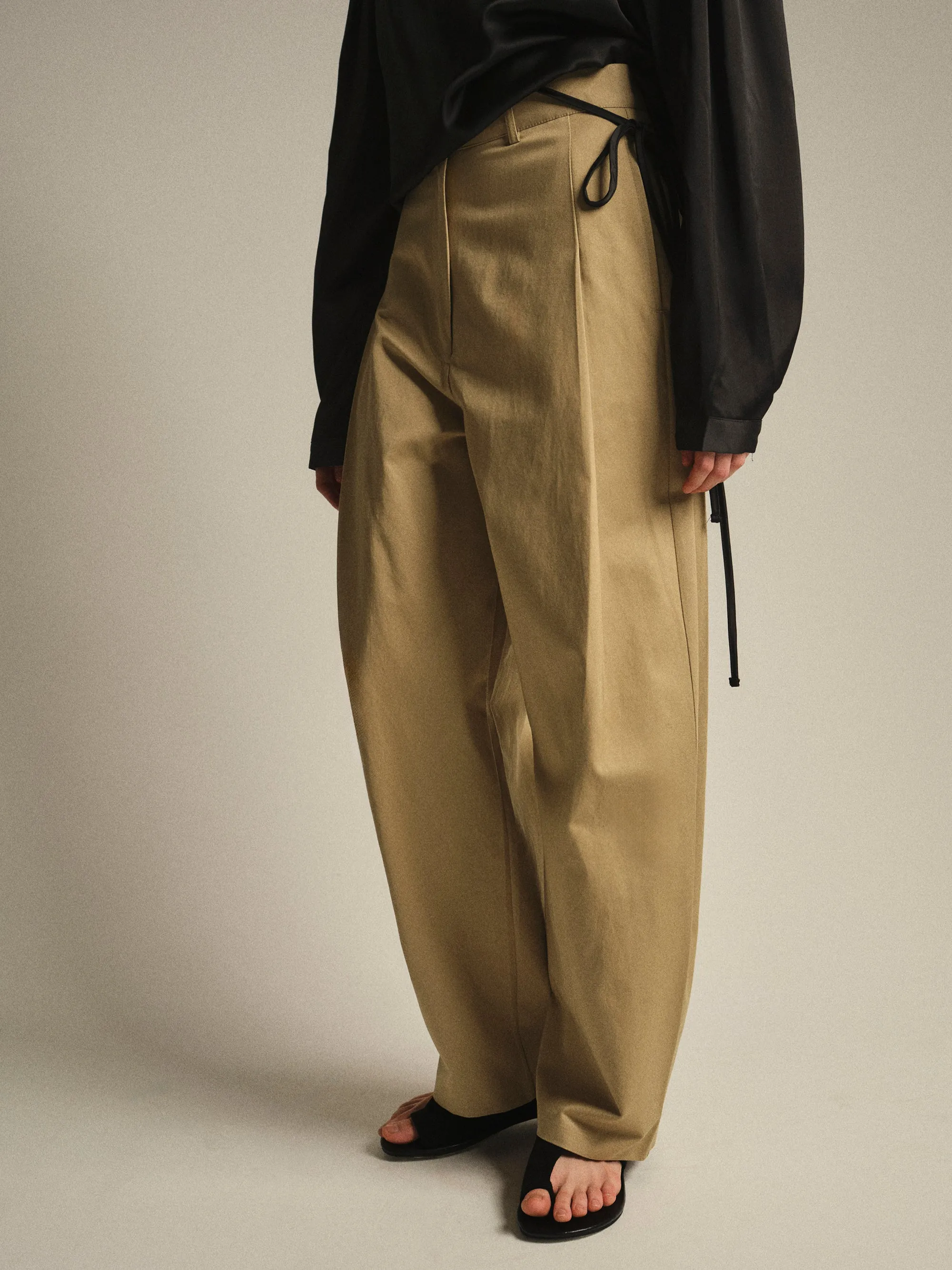 Pintuck Wide-Leg Trousers, Beige sold by Source Unknown product image thumbnail 3