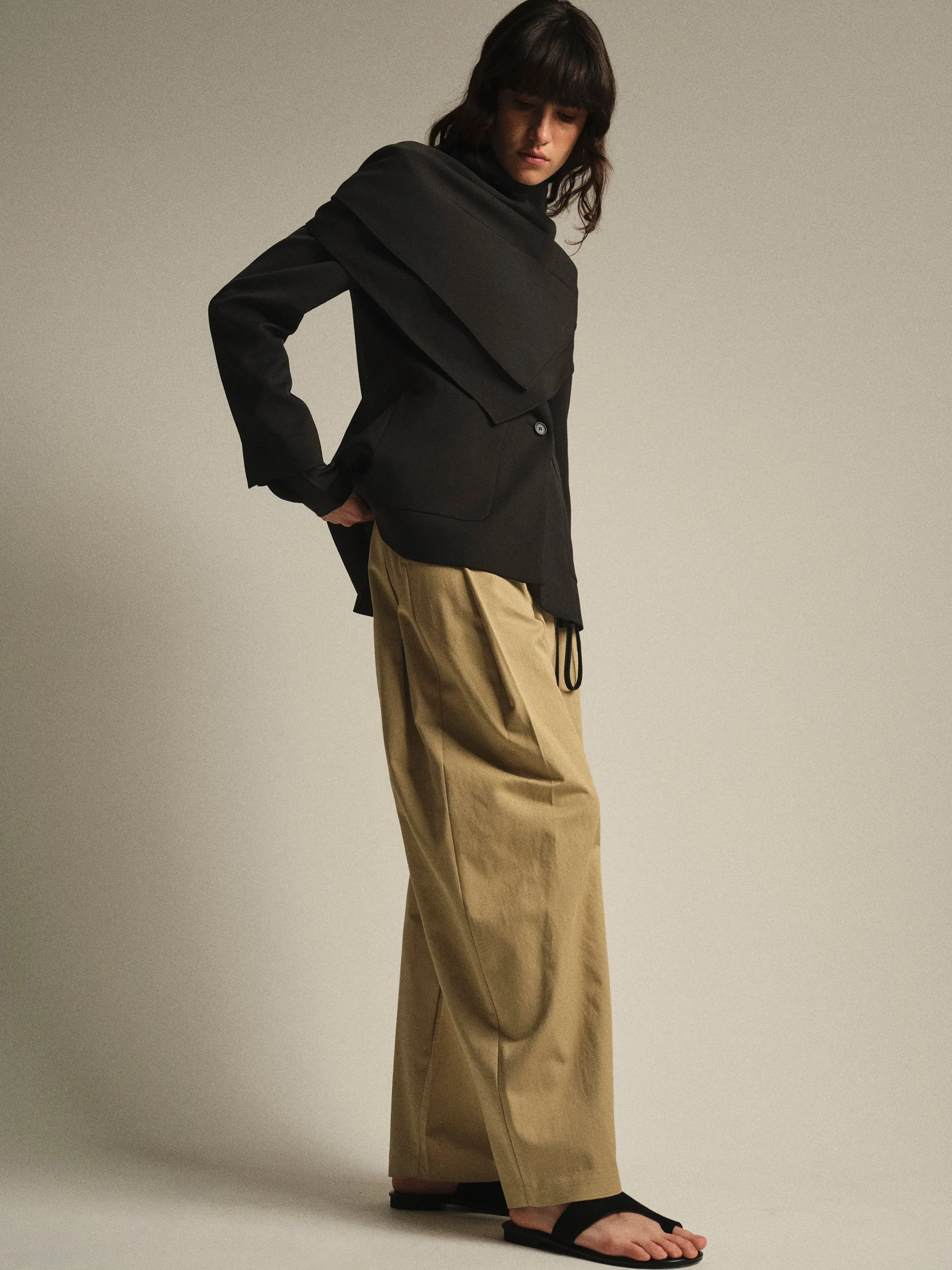 Pintuck Wide-Leg Trousers, Beige sold by Source Unknown product image thumbnail 4