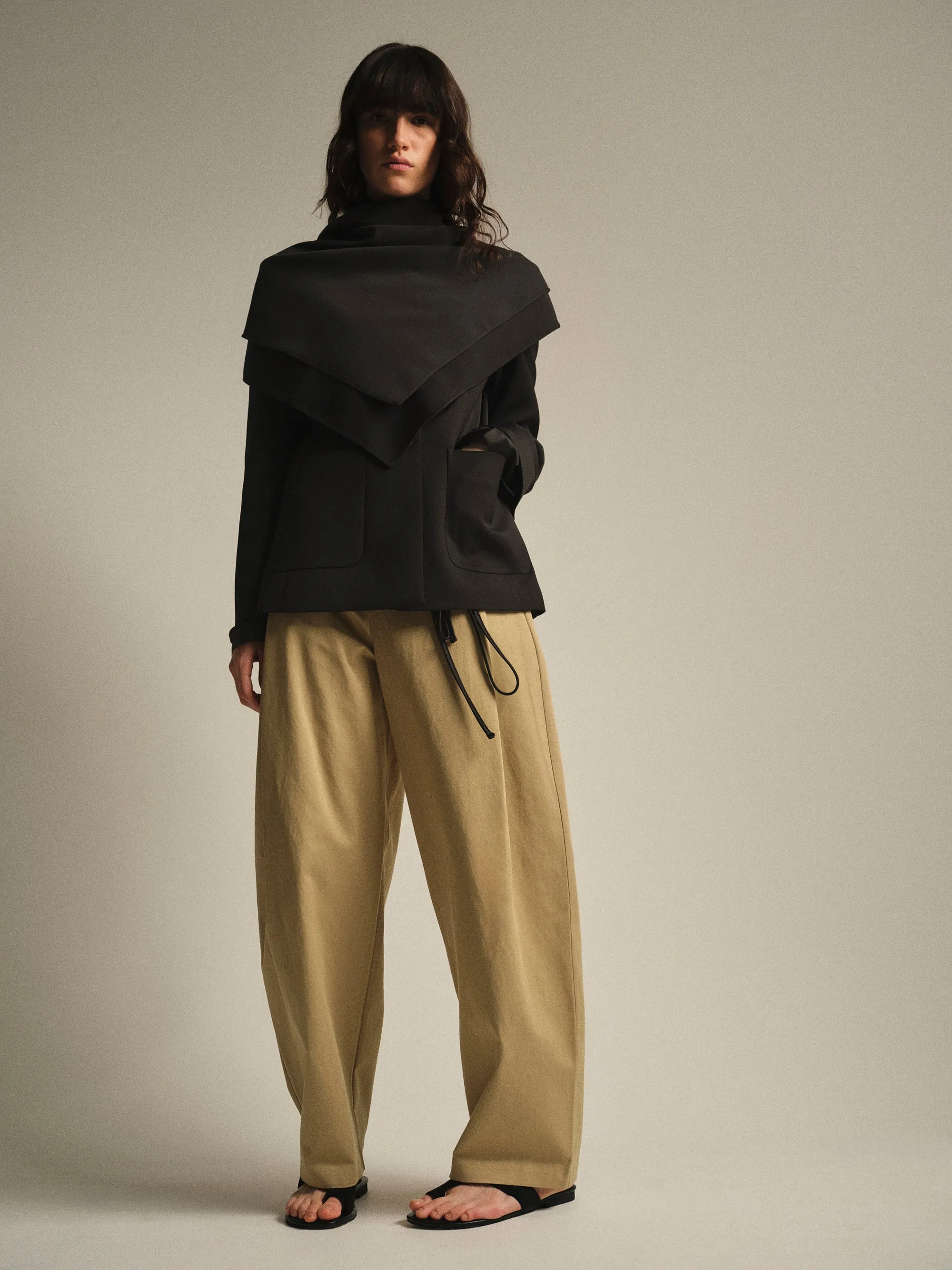 Scarf Collarless Blazer, Black sold by Source Unknown