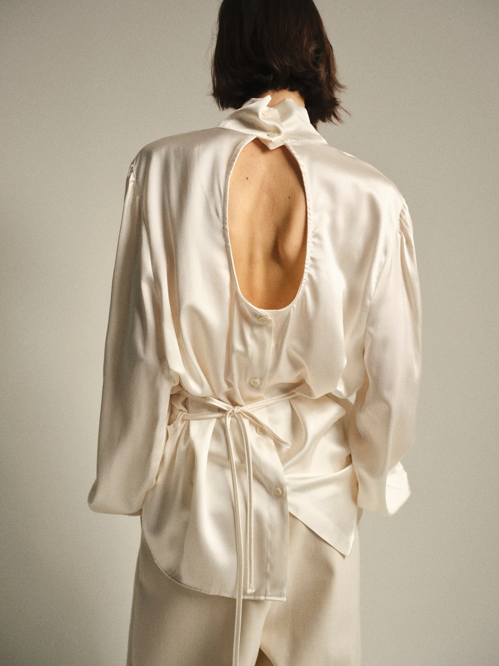 Eben Draped Satin High-Neck Blouse, Ivory sold by Source Unknown product image thumbnail 2